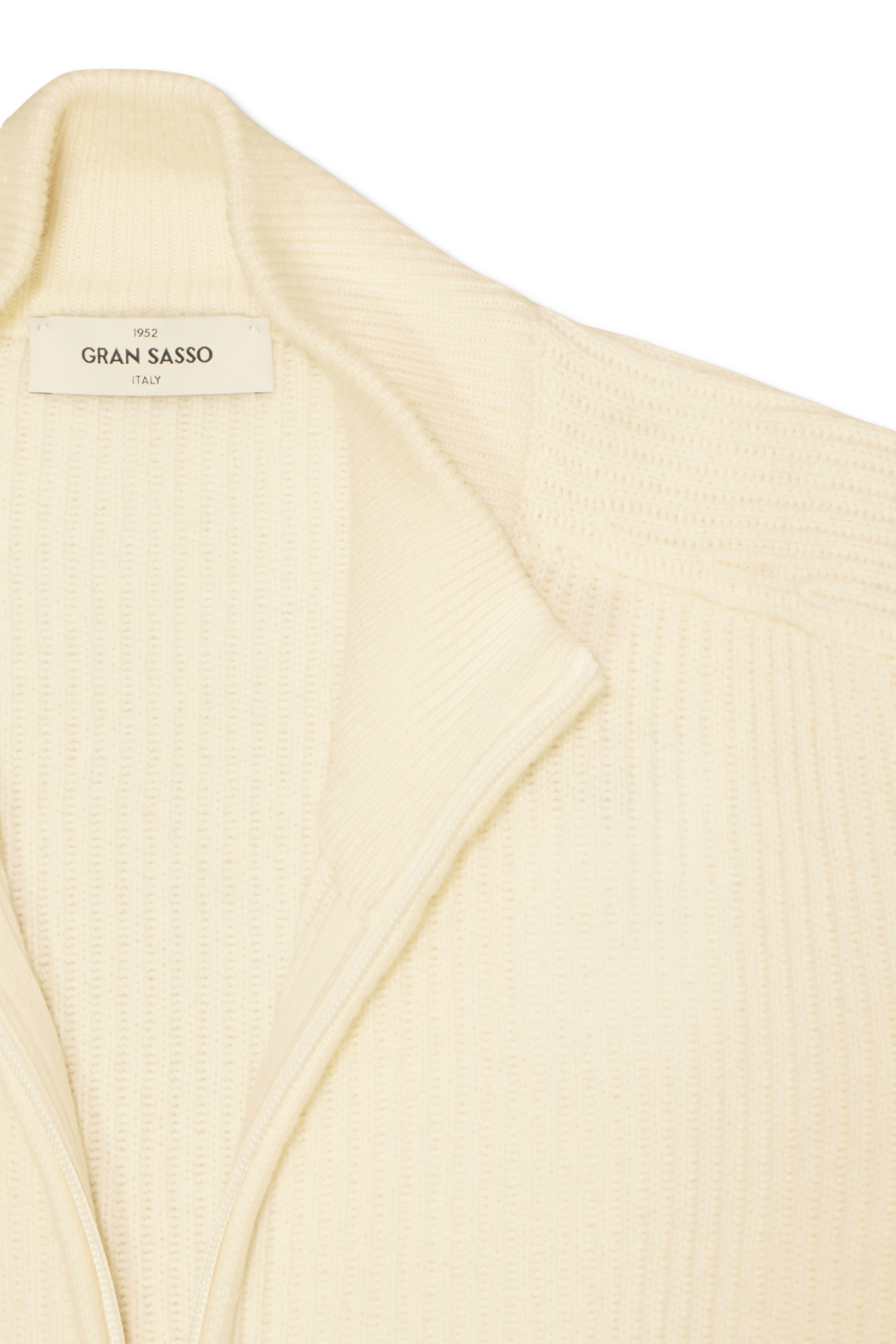 Gran Sasso Wool Cashmere Rib Full Zip Ecru