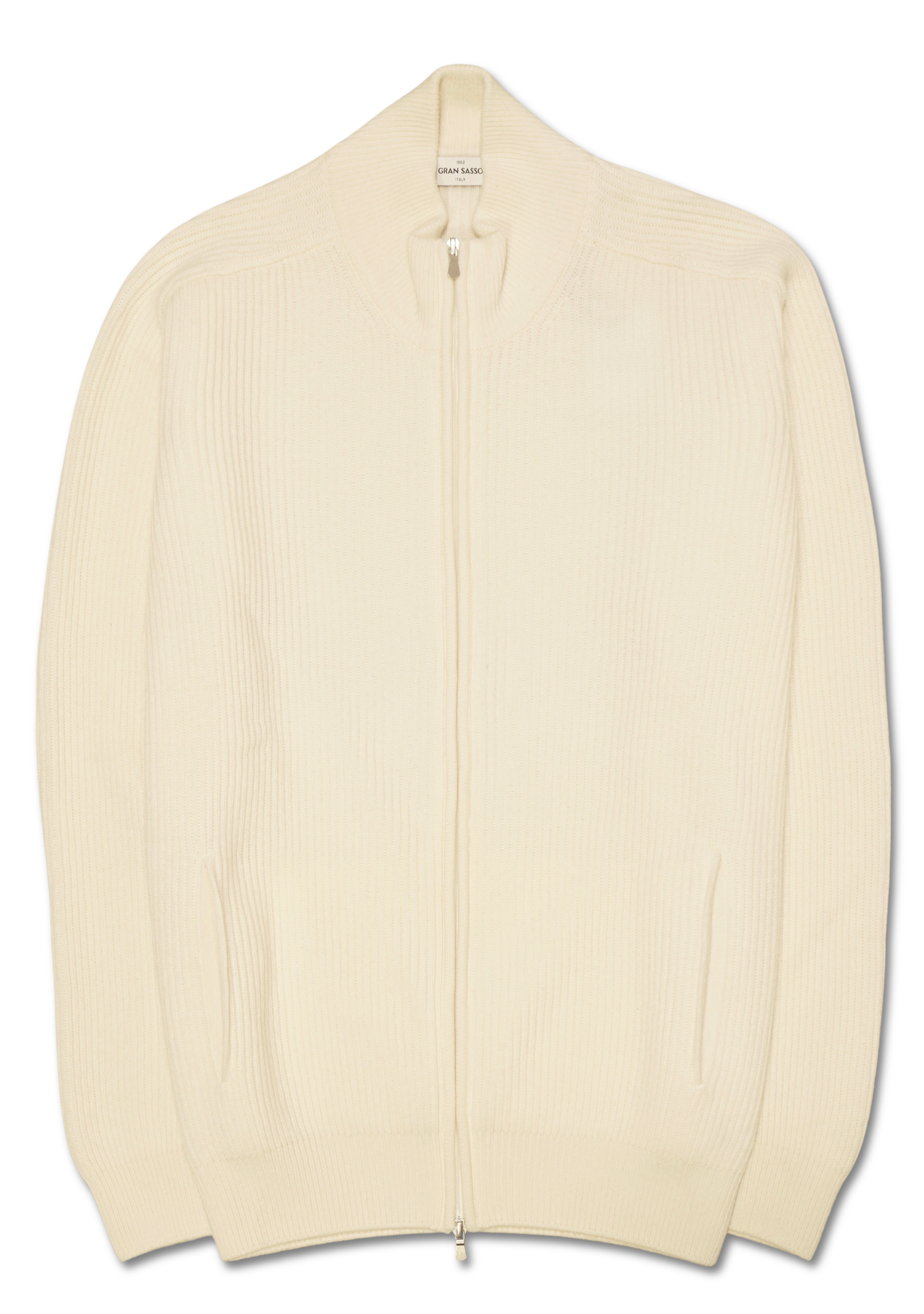 Gran Sasso Wool Cashmere Rib Full Zip Ecru