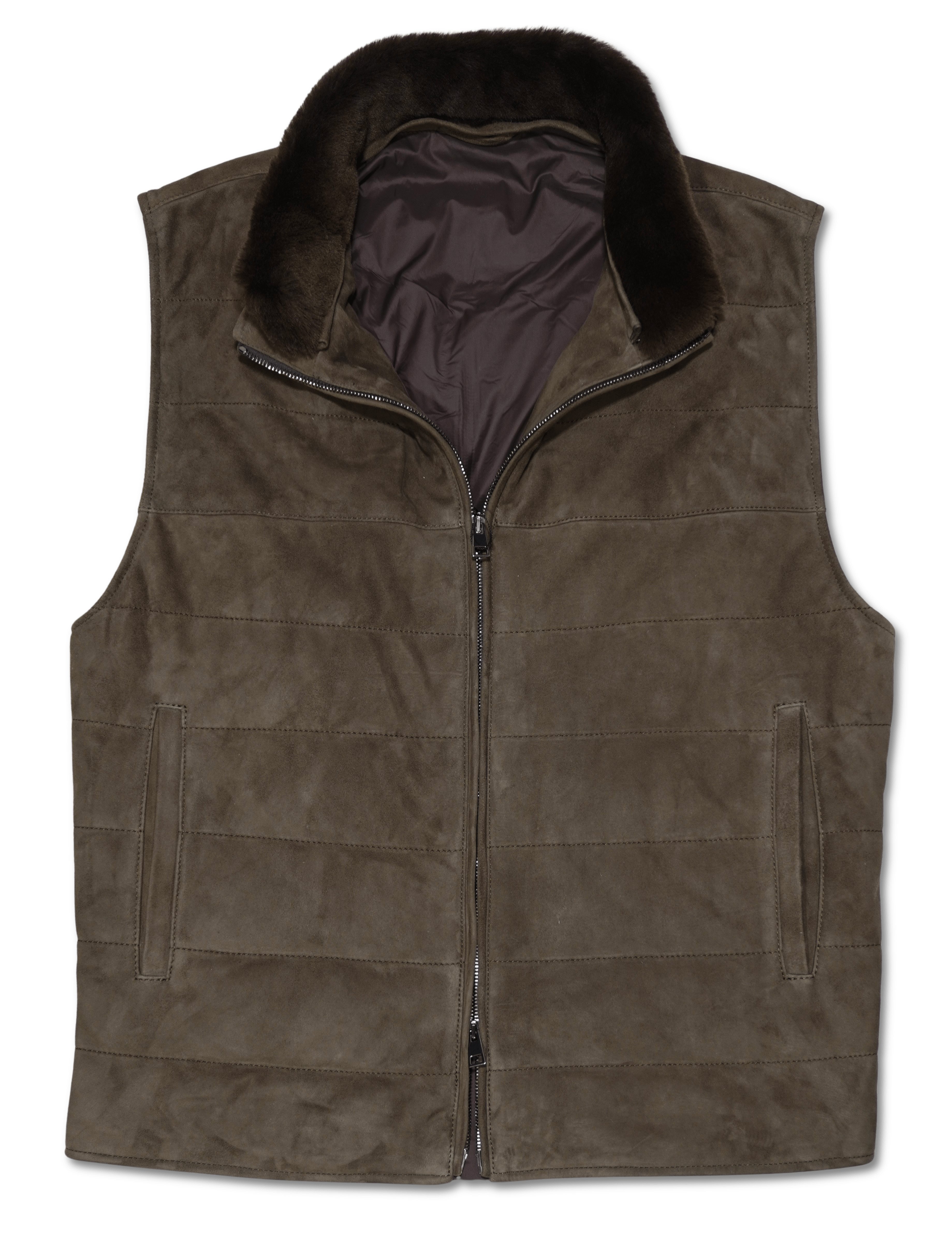 Zonda Suede Vest Shearling Collar Brown