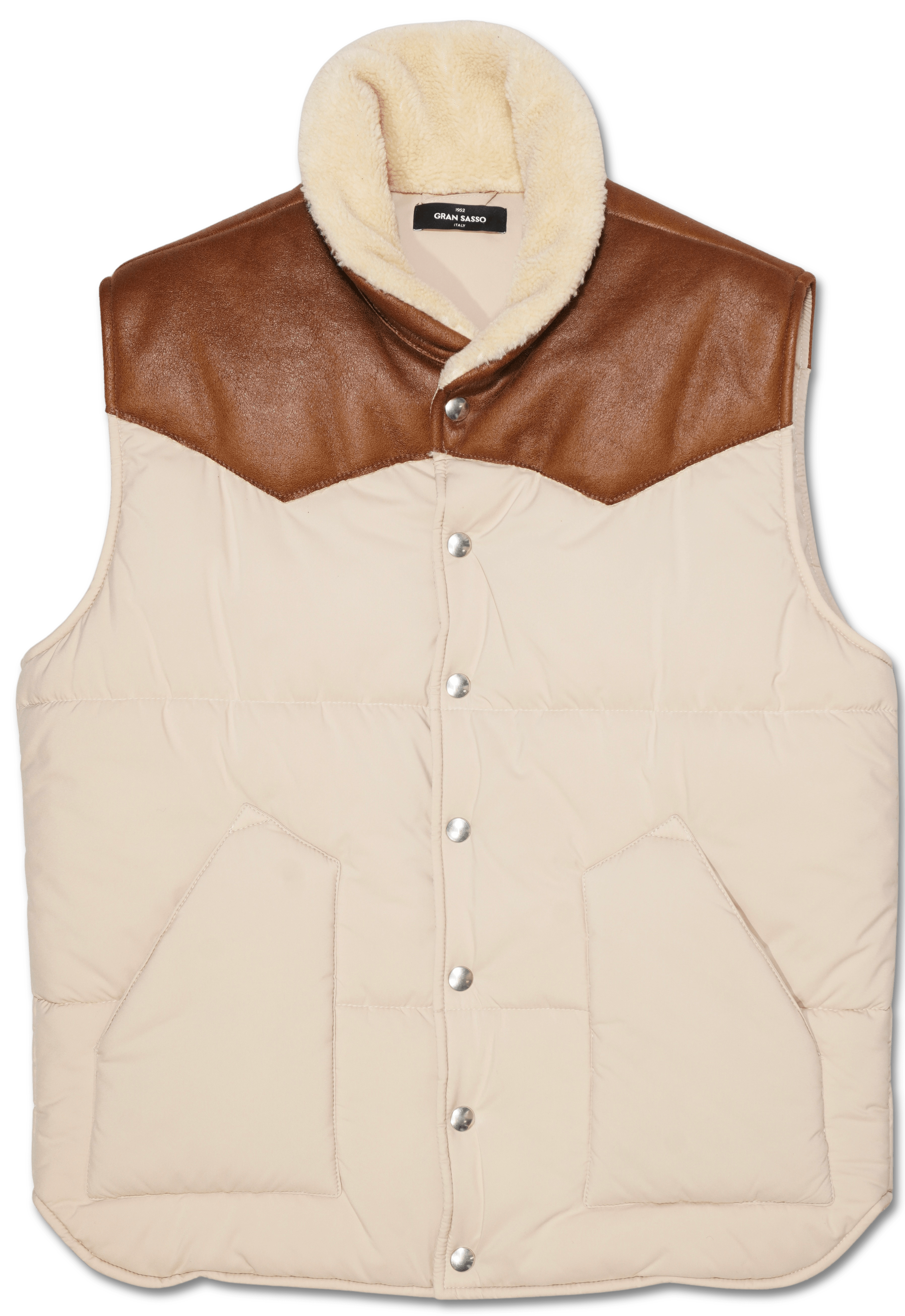 Gran Sasso Leather Patch Vest Beige