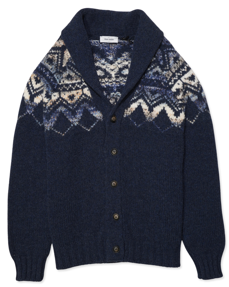 Gran Sasso Shawl Collar Patterned Blue