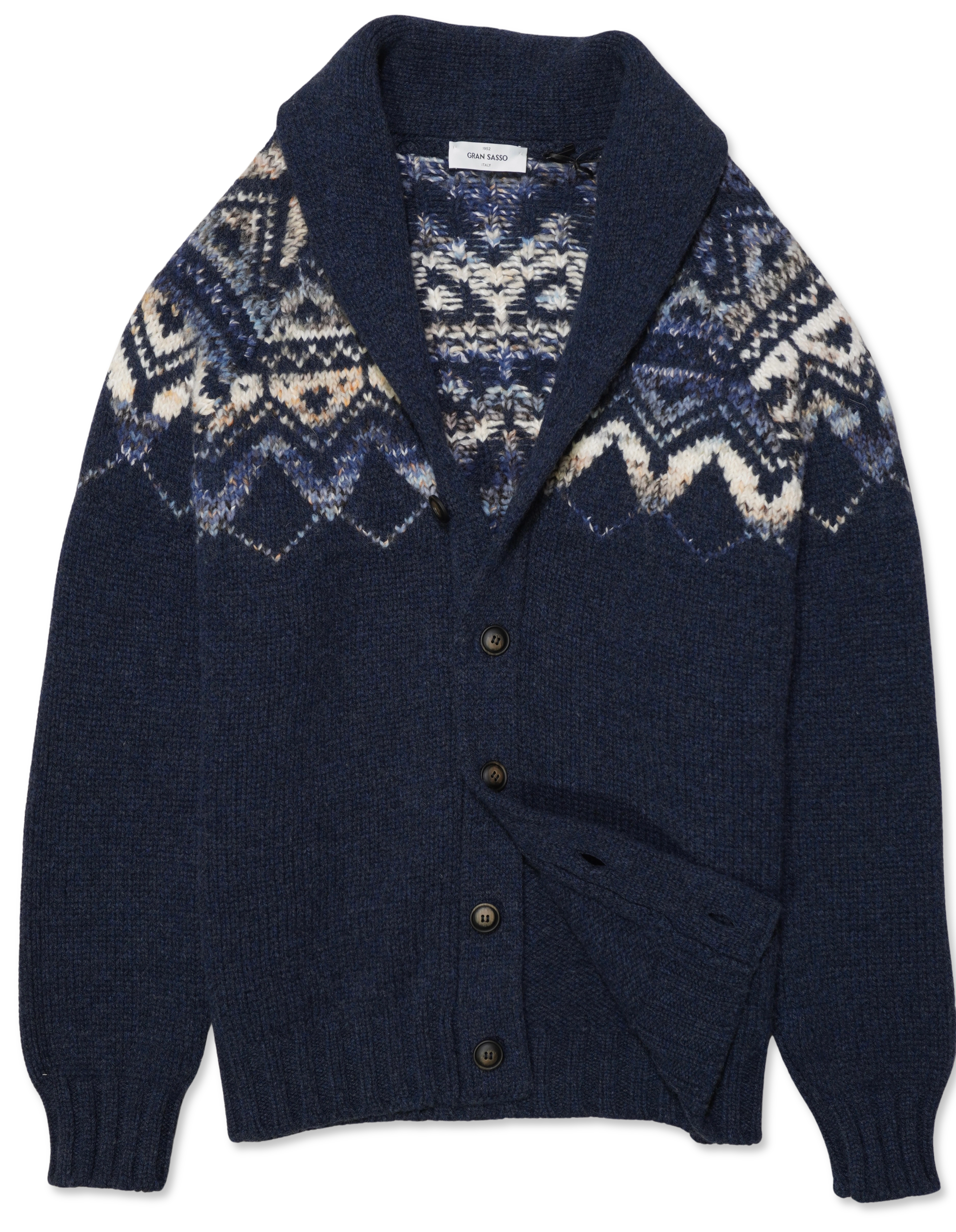 Gran Sasso Shawl Collar Patterned Blue