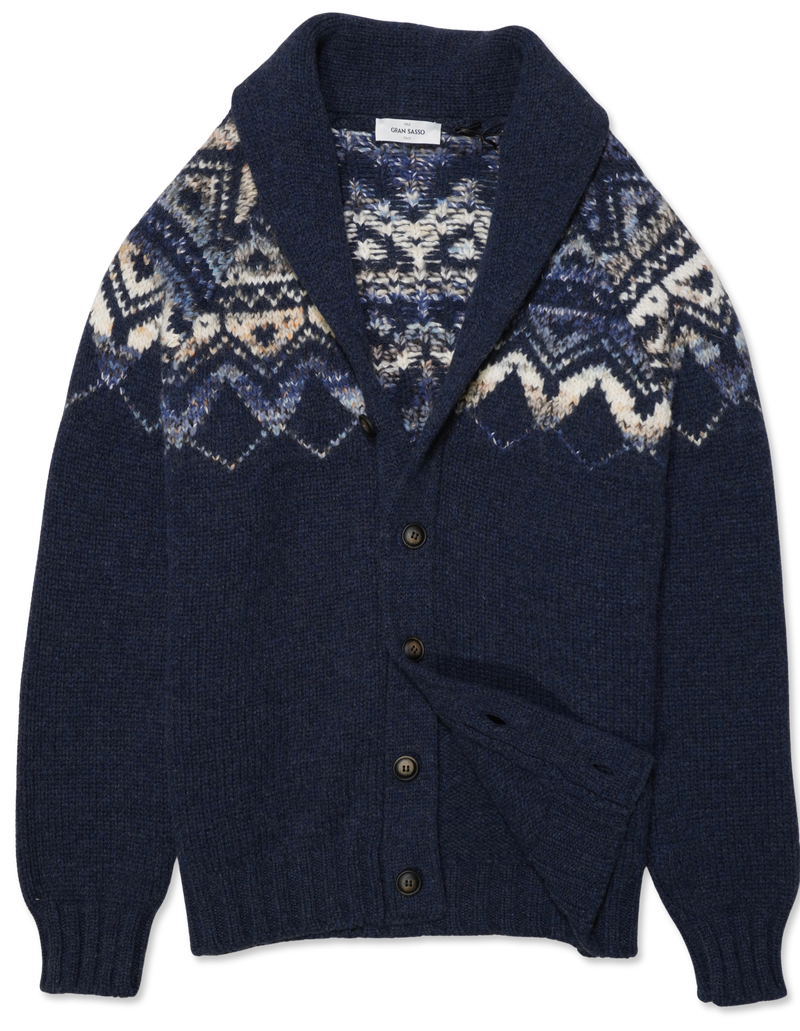 Gran Sasso Shawl Collar Patterned Blue