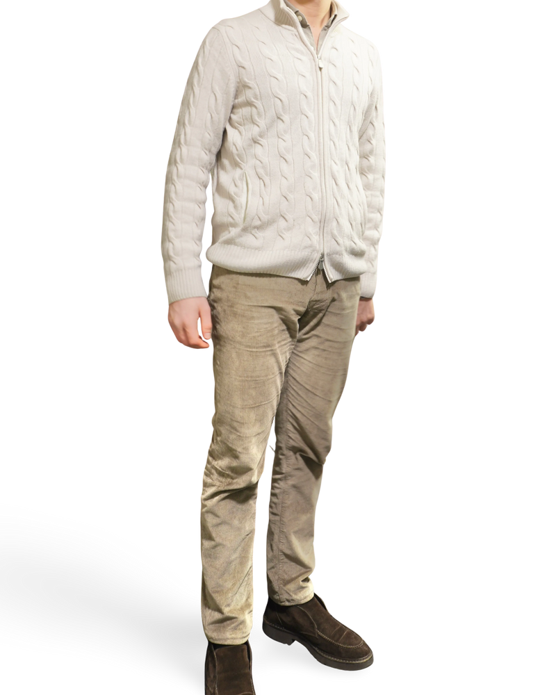 Gran Sasso Cable Knit Zip Natural