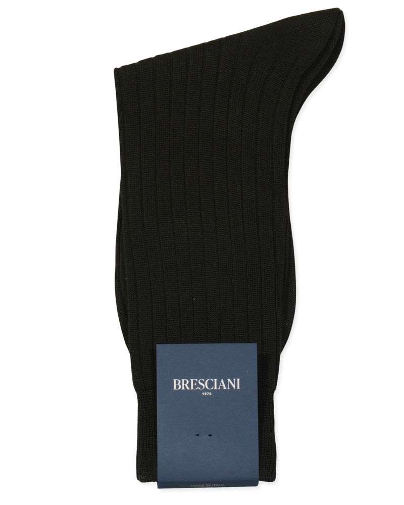 Bresciani Pure Cotton Ribbed Socks Dark Brown