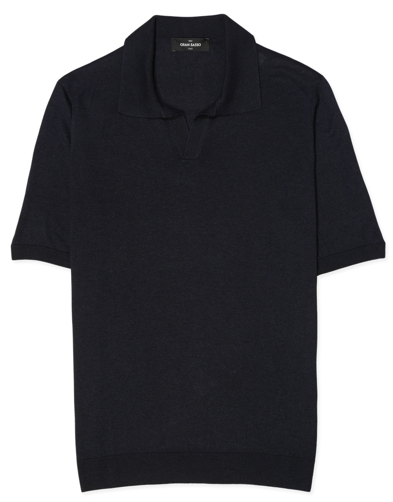 Gran Sasso Polo Shirt Pure Silk Navy