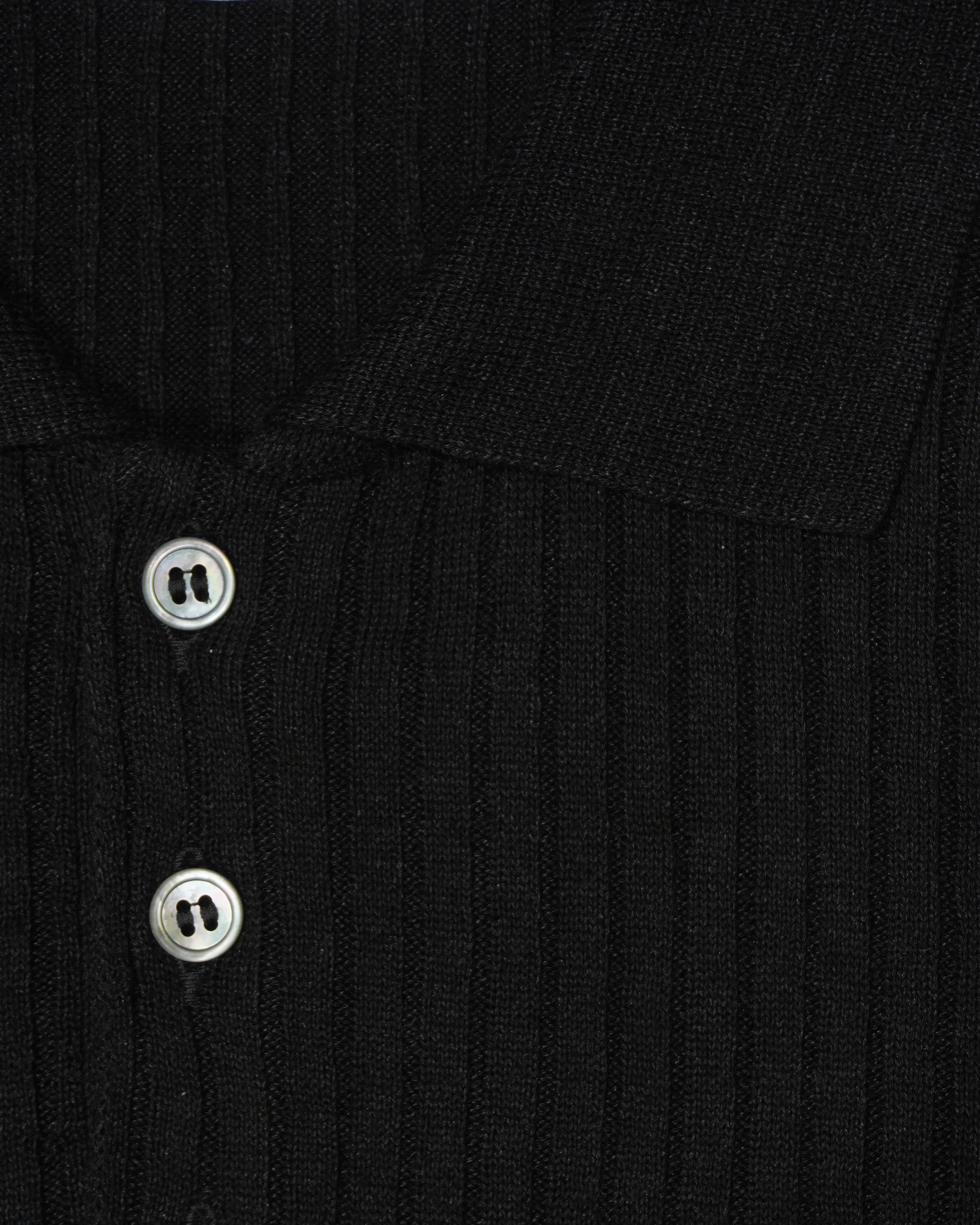 Gran Sasso Polo Shirt Linen Cotton Ribbed Black