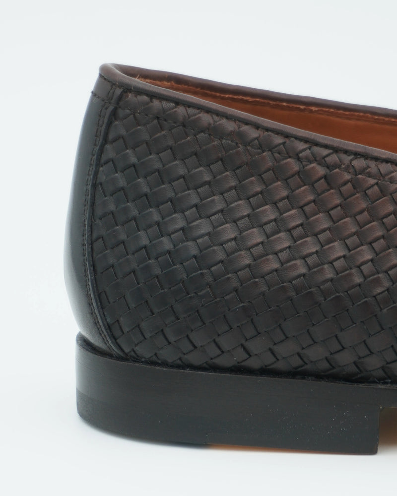Doucals Woven Leather Penny Loafer Dark Brown
