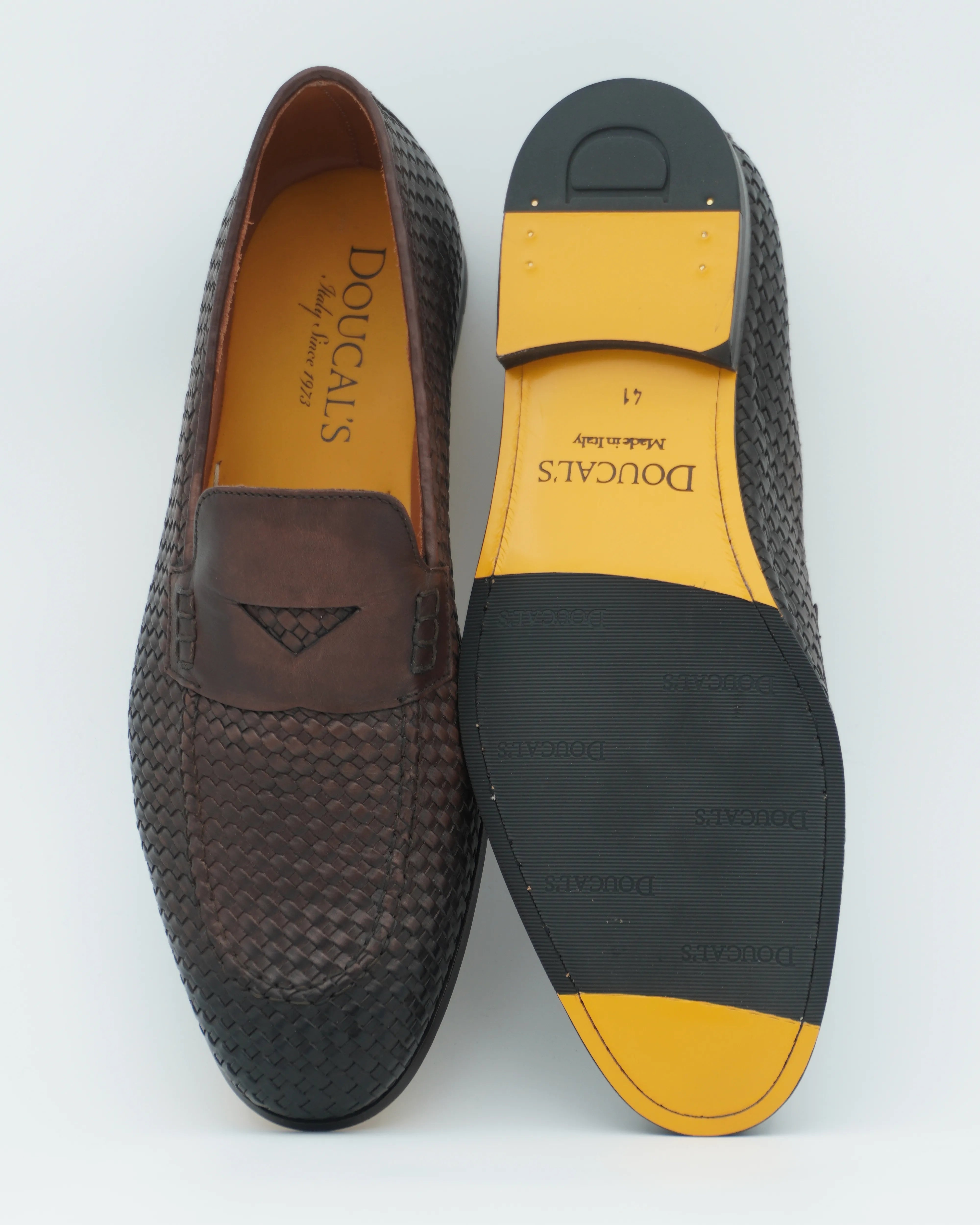 Doucals Woven Leather Penny Loafer Dark Brown