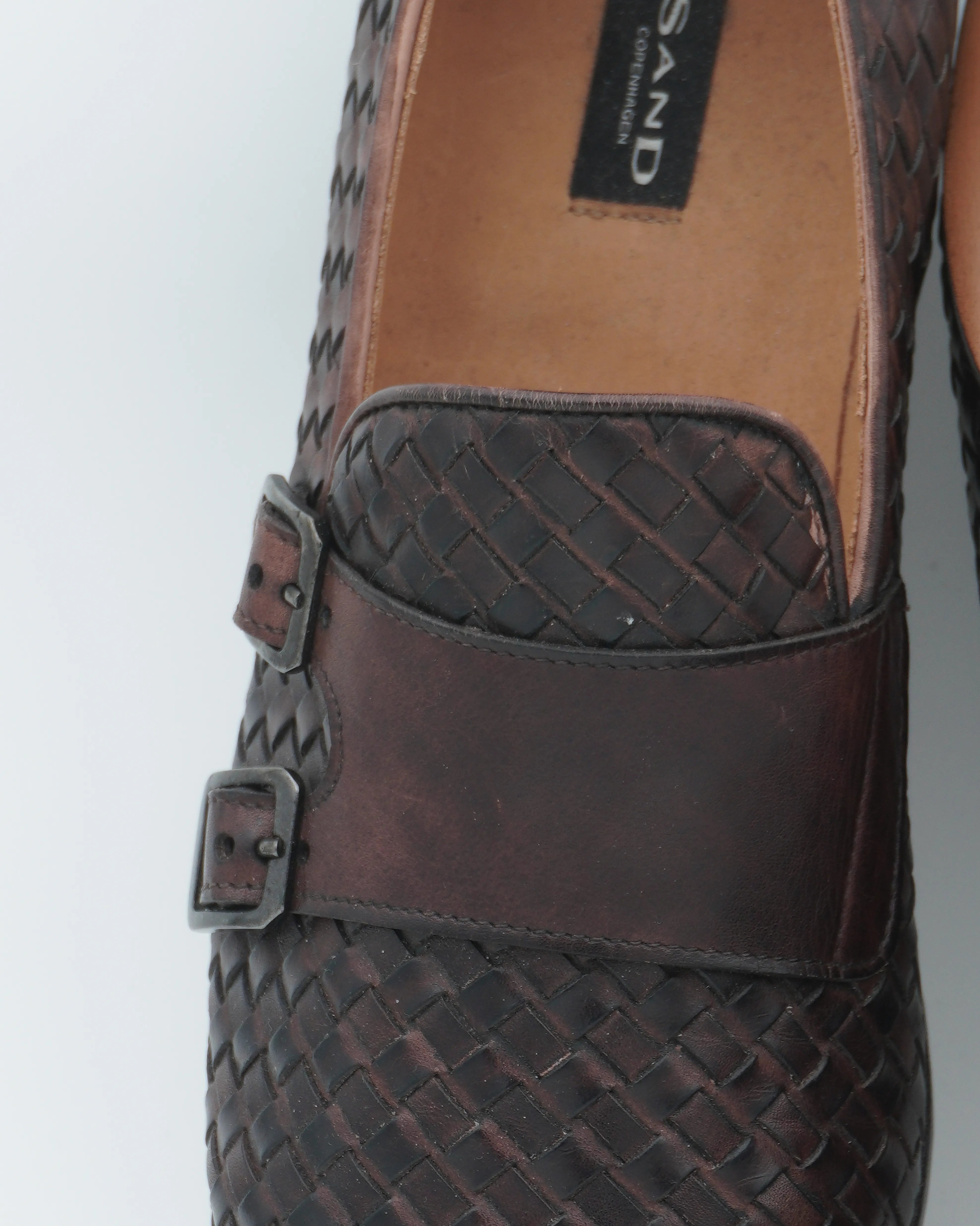 Sand Copenhagen Double Monk Woven Leather Dark Brown