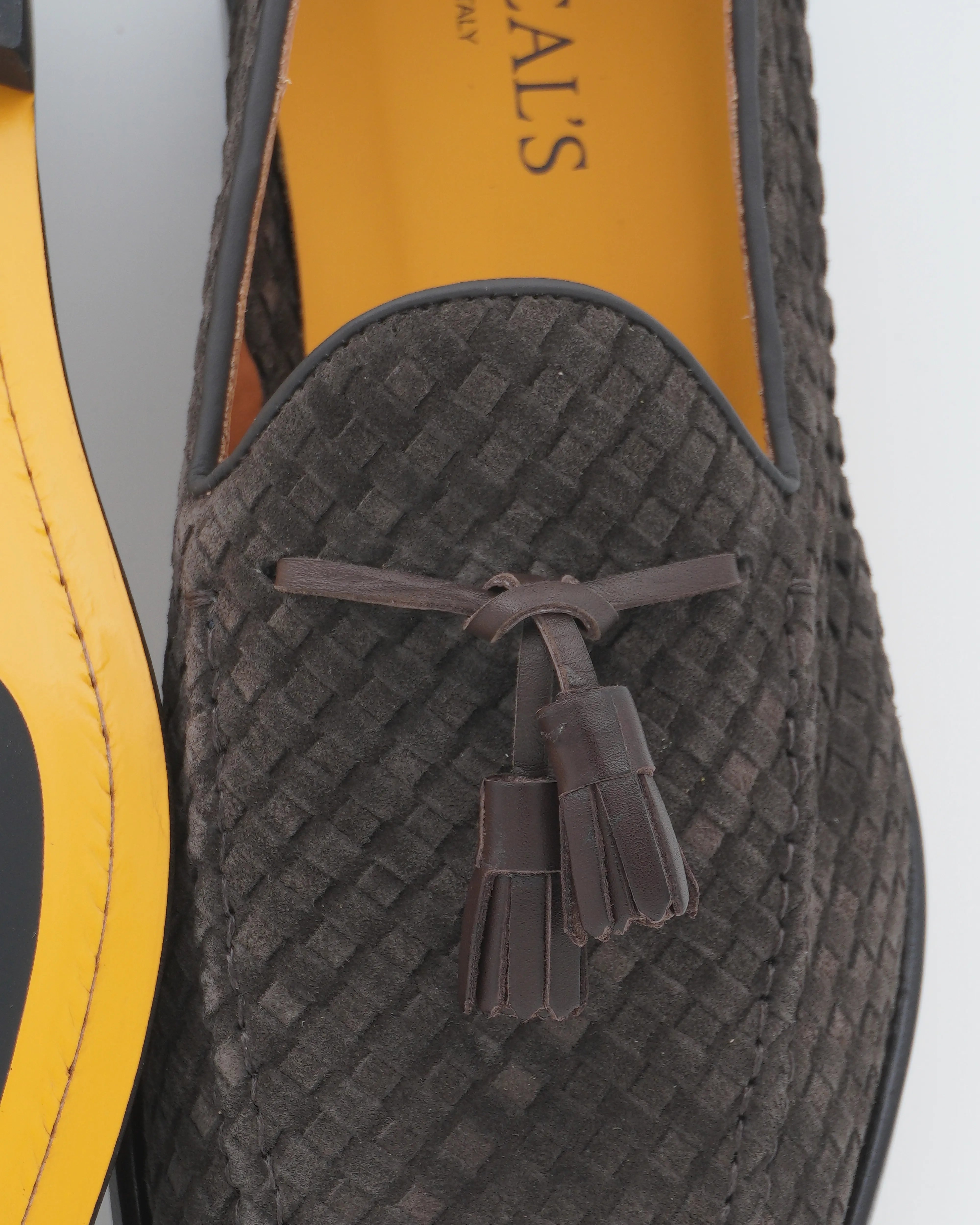 Doucals Detachable Tassel Loafer Woven Suede Dark Brown