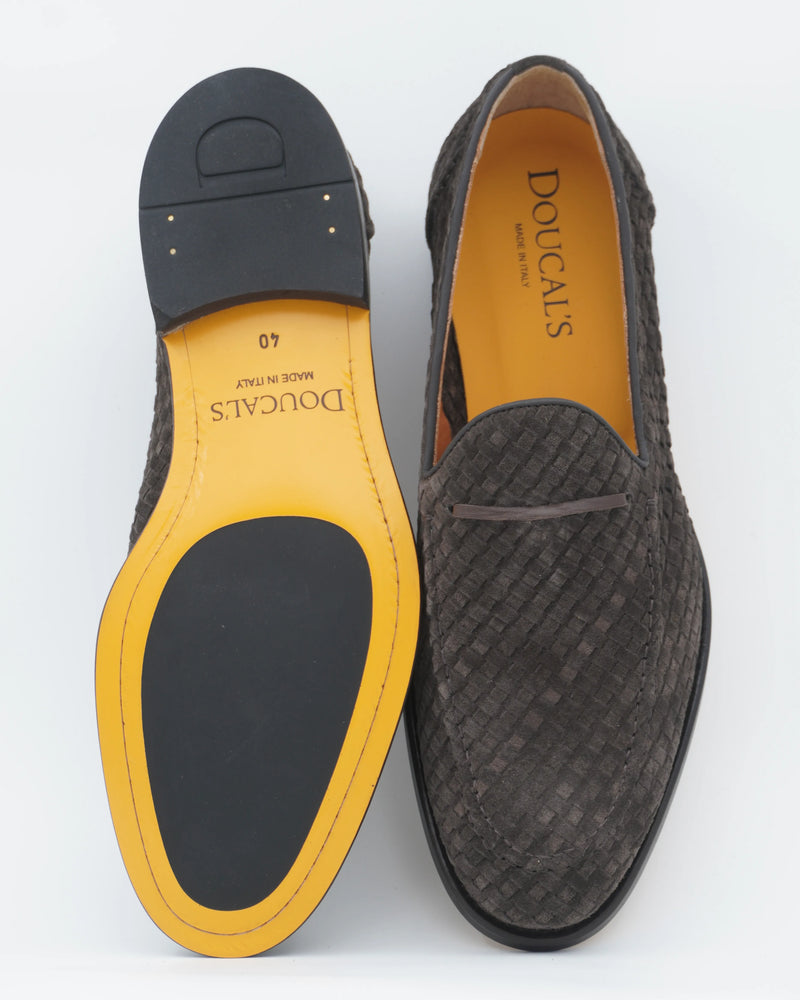 Doucals Detachable Tassel Loafer Woven Suede Dark Brown