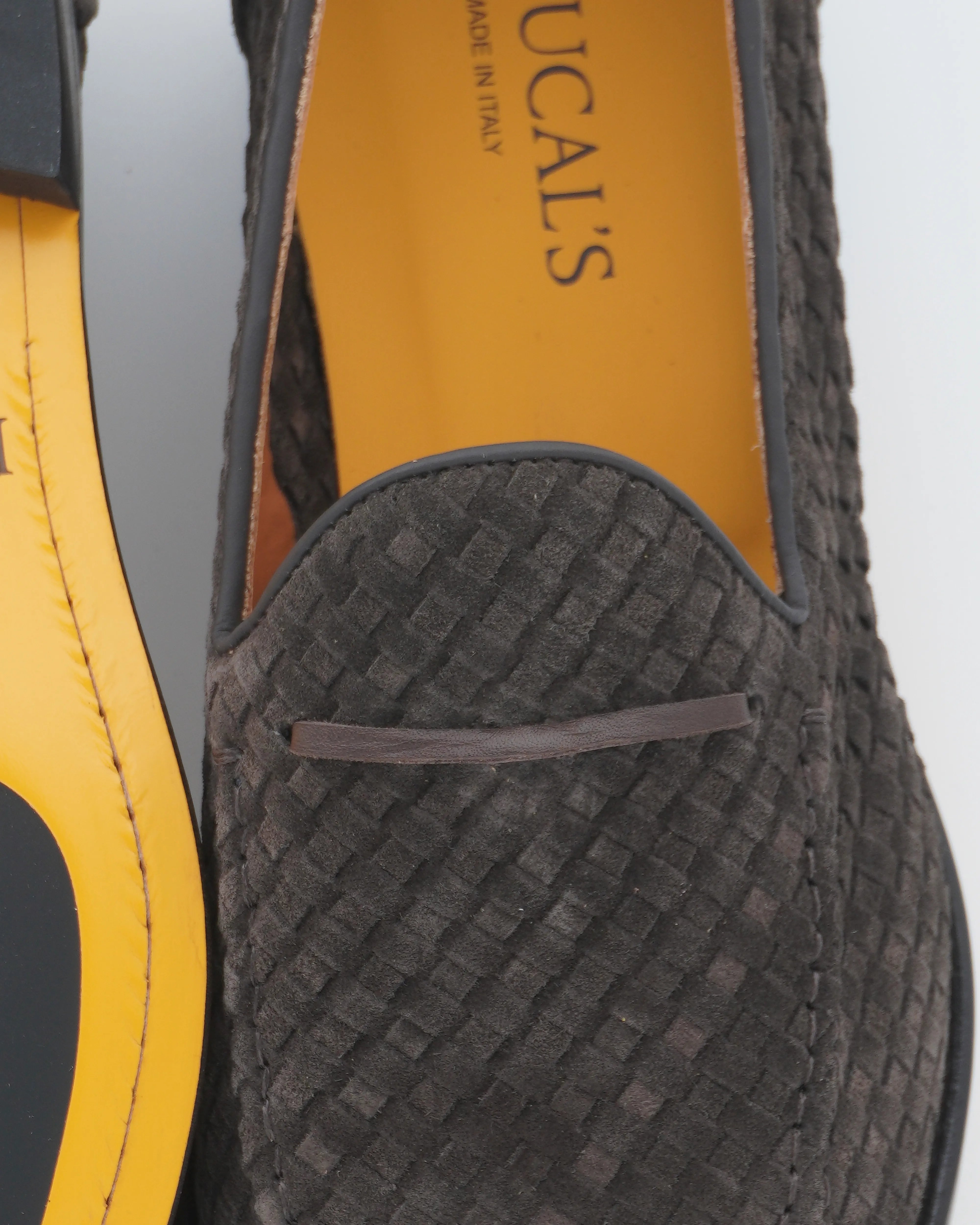 Doucals Detachable Tassel Loafer Woven Suede Dark Brown