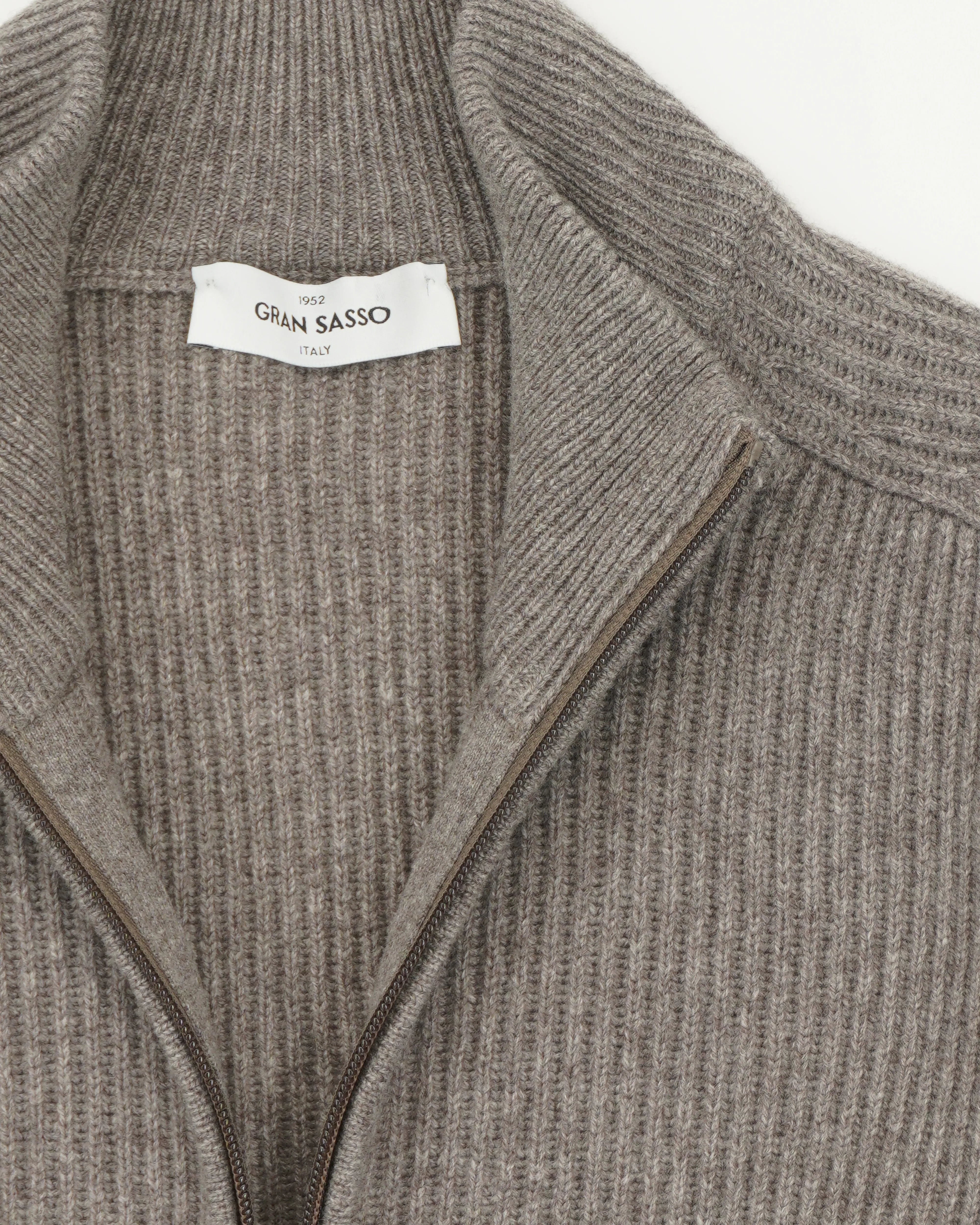Gran Sasso Full Zip Wool Cashmere Rib Taupe