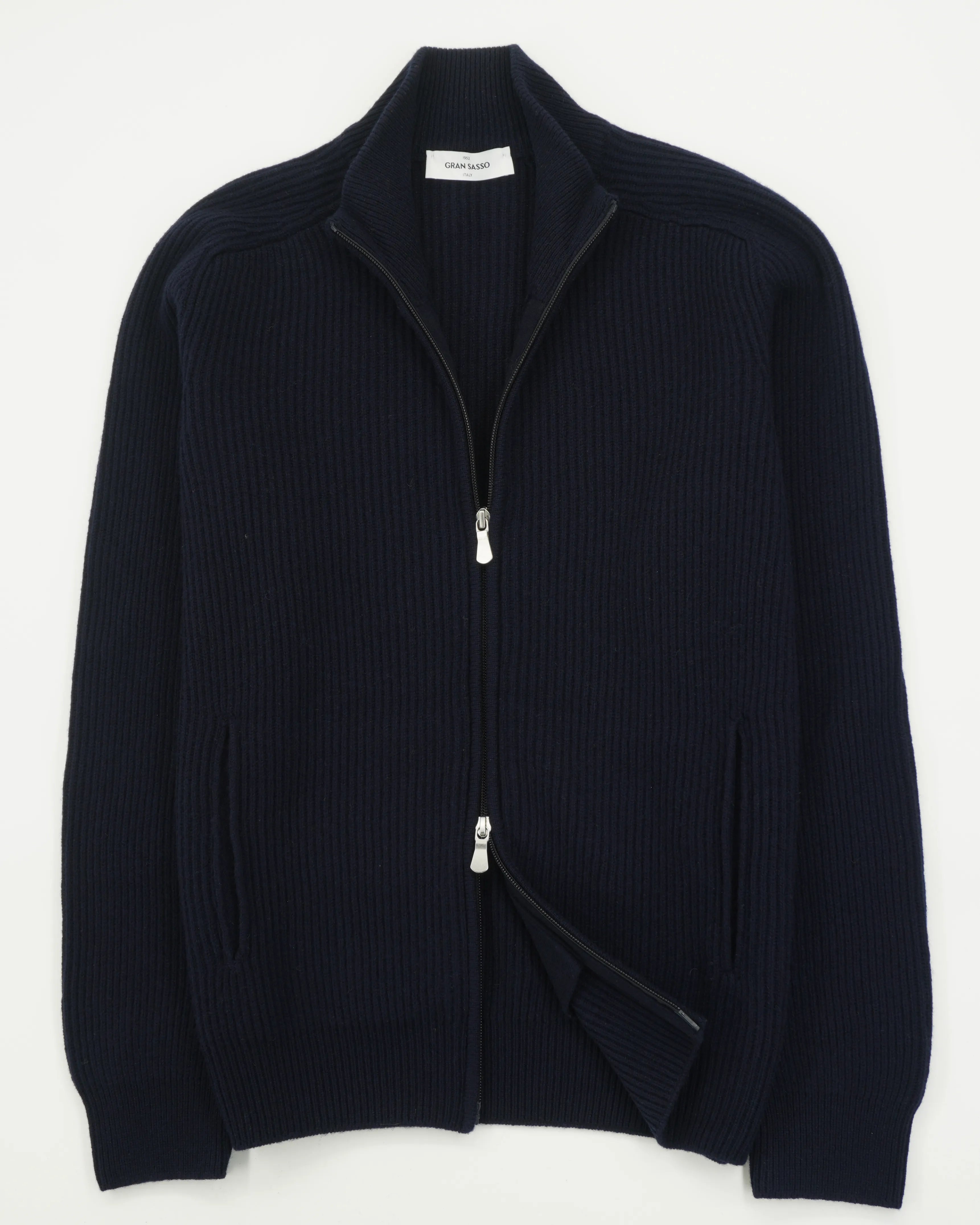 Gran Sasso Full Zip Wool Cashmere Rib Navy