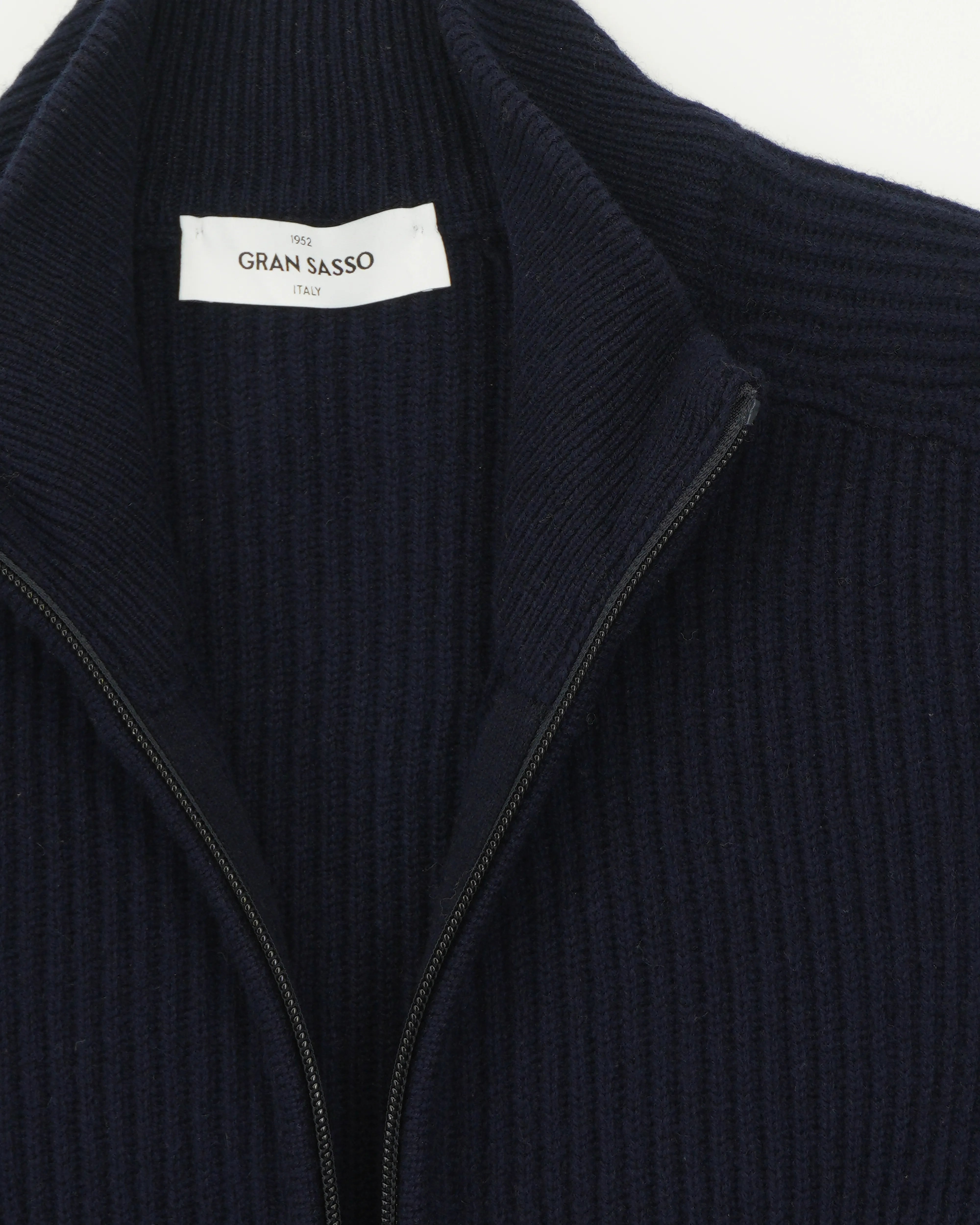 Gran Sasso Full Zip Wool Cashmere Rib Navy