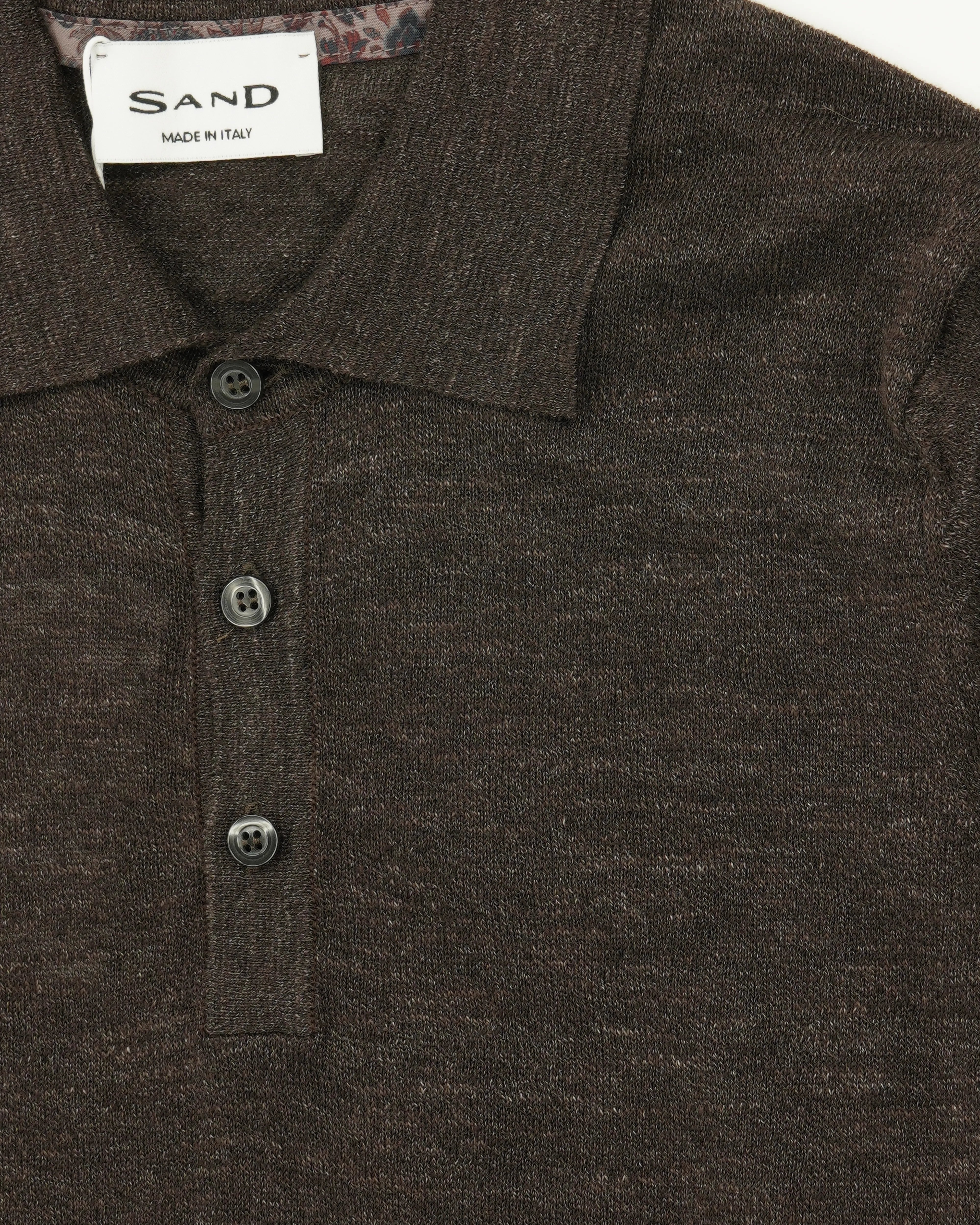 Sand Polo Shirt Linen Blend Dark Brown