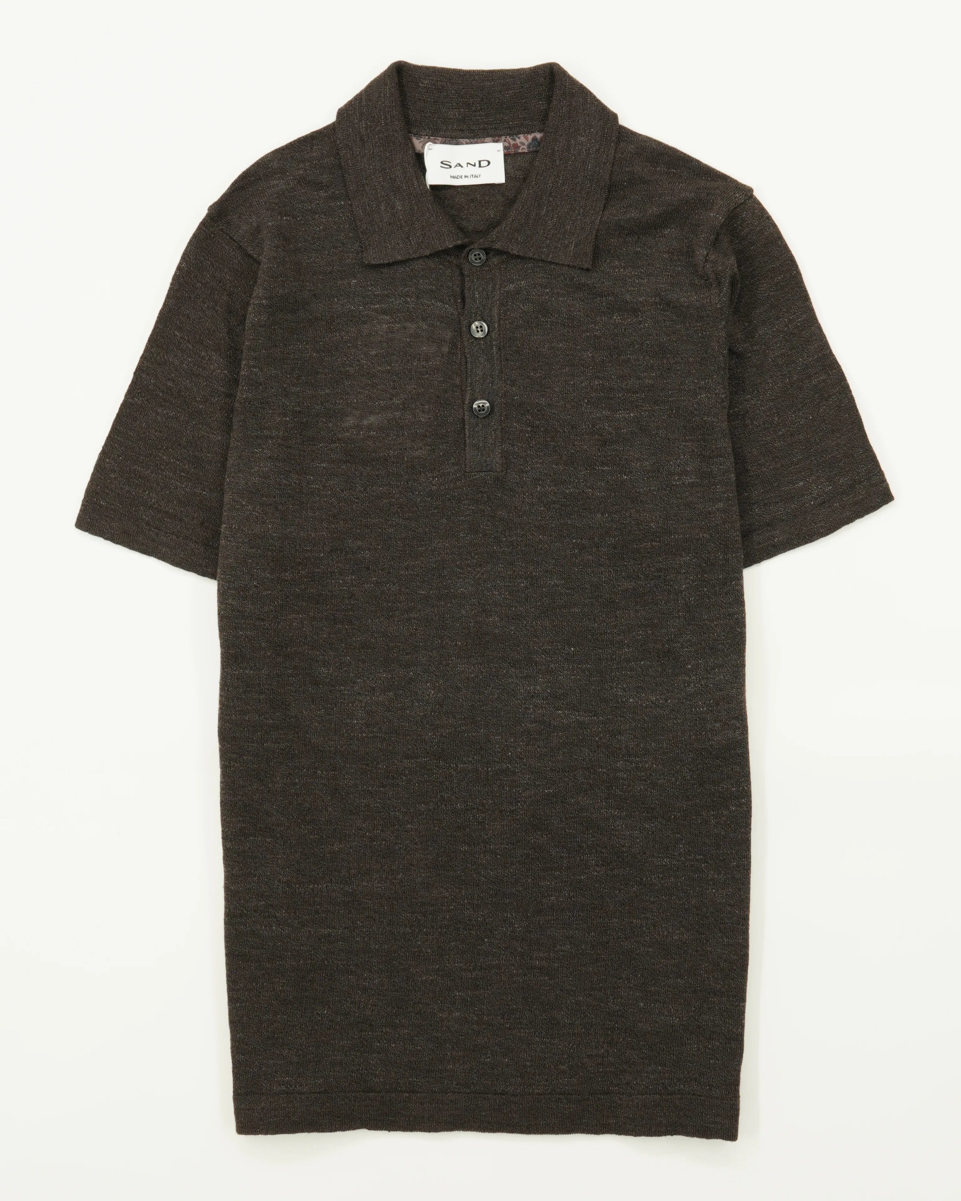 Sand Polo Shirt Linen Blend Dark Brown