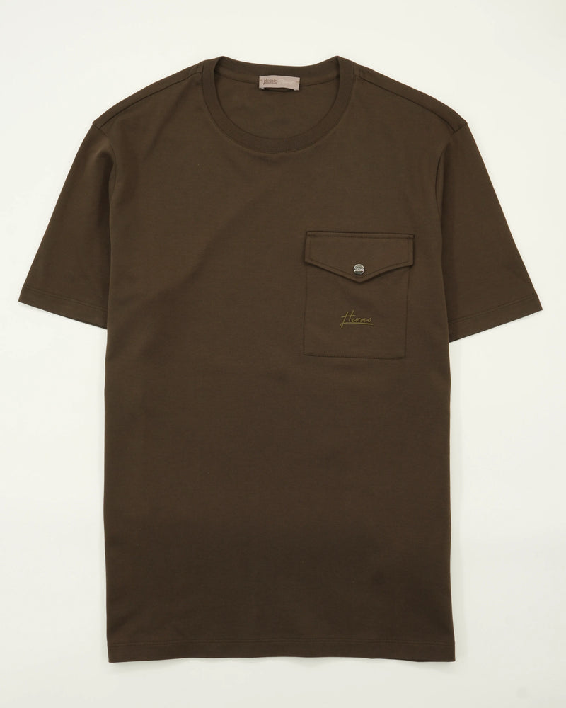 Herno T-Shirt Pure Cotton Chest Pocket Brown