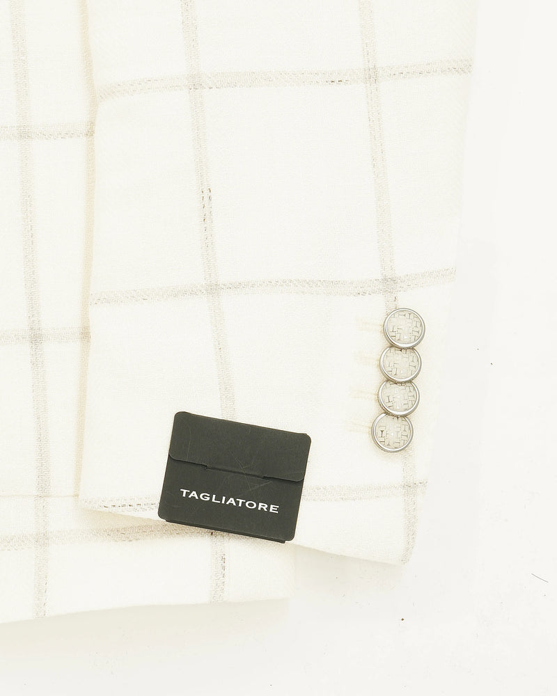Tagliatore Jacket Wool Linen Windowpane White