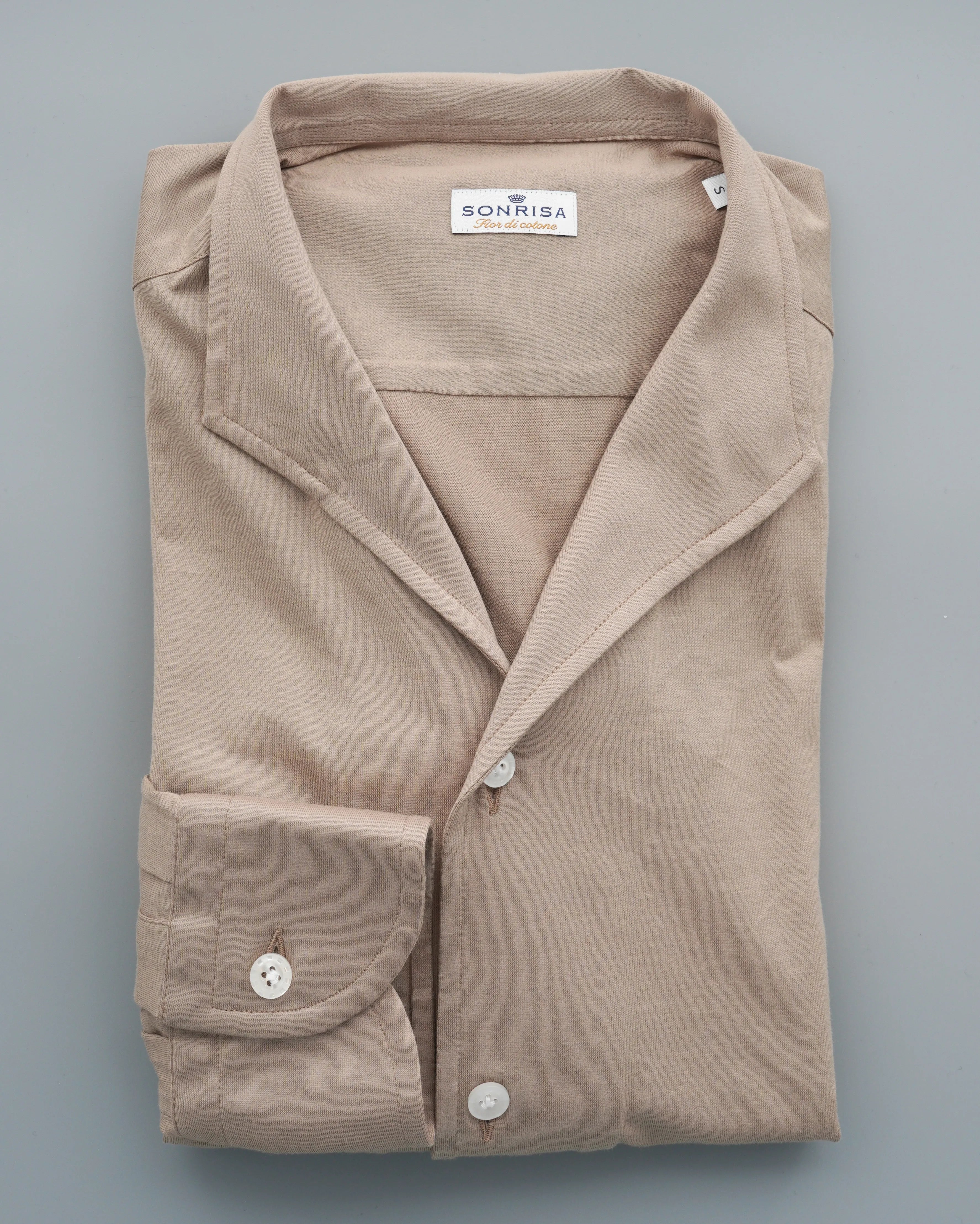 Sonrisa Shirt Fior di Cotone Jersey Nehru Beige