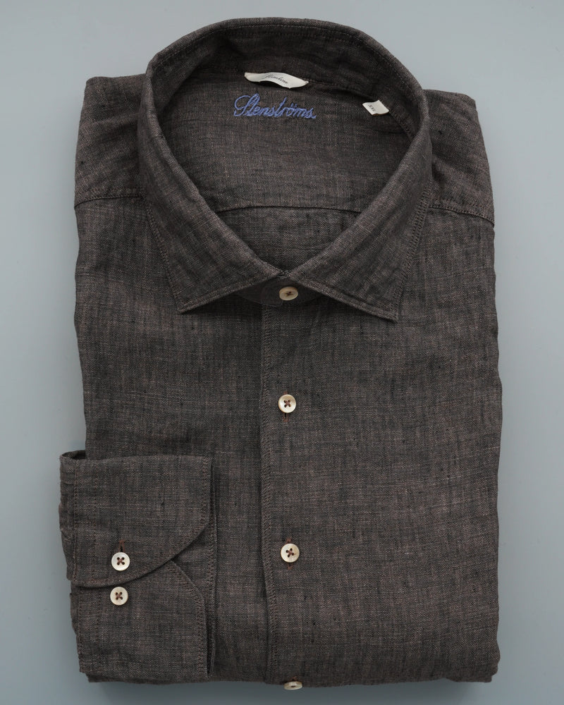 Stenströms Shirt Pure Linen Slim Fit Brown