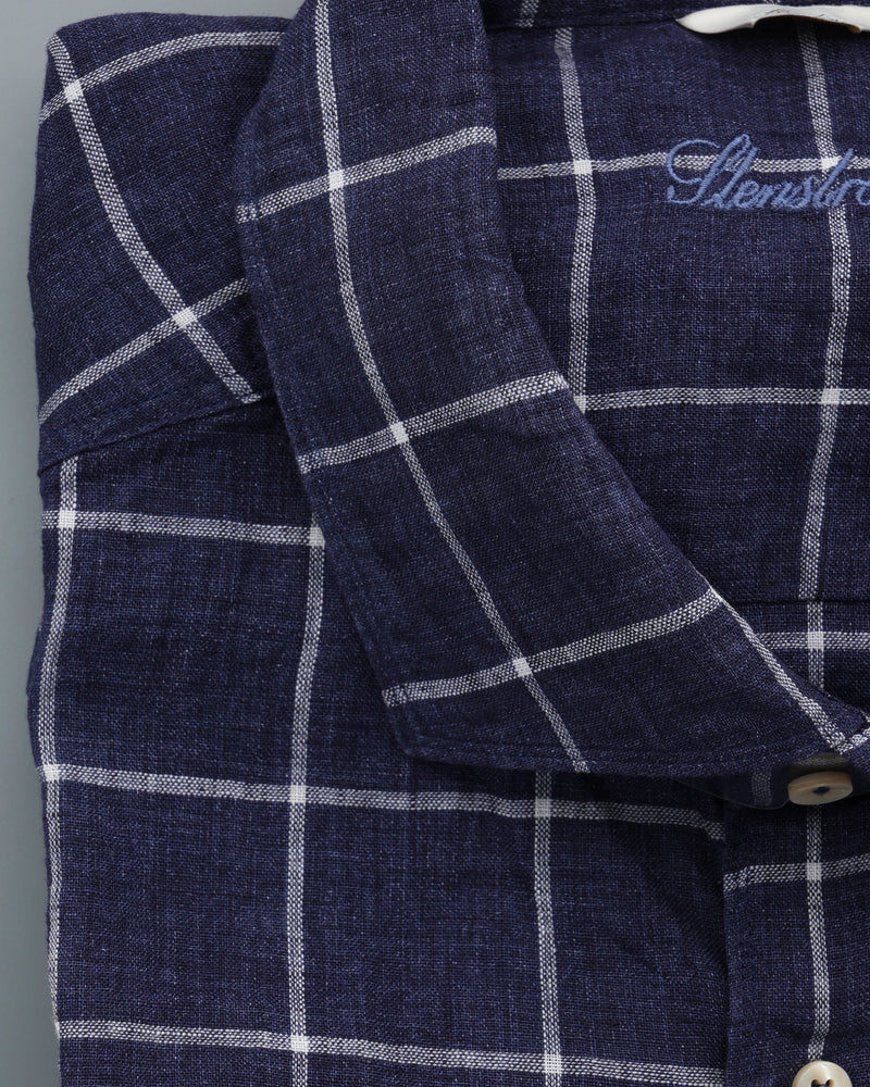 Stenströms Shirt Pure Linen Slim Fit Check Navy