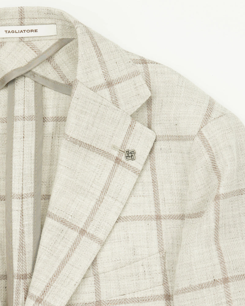 Tagliatore Jacket Wool Linen Windowpane Beige