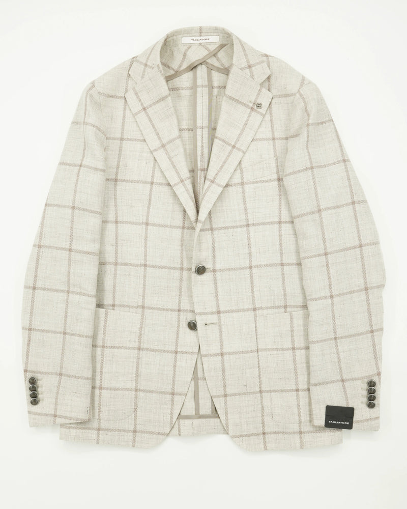 Tagliatore Jacket Wool Linen Windowpane Beige