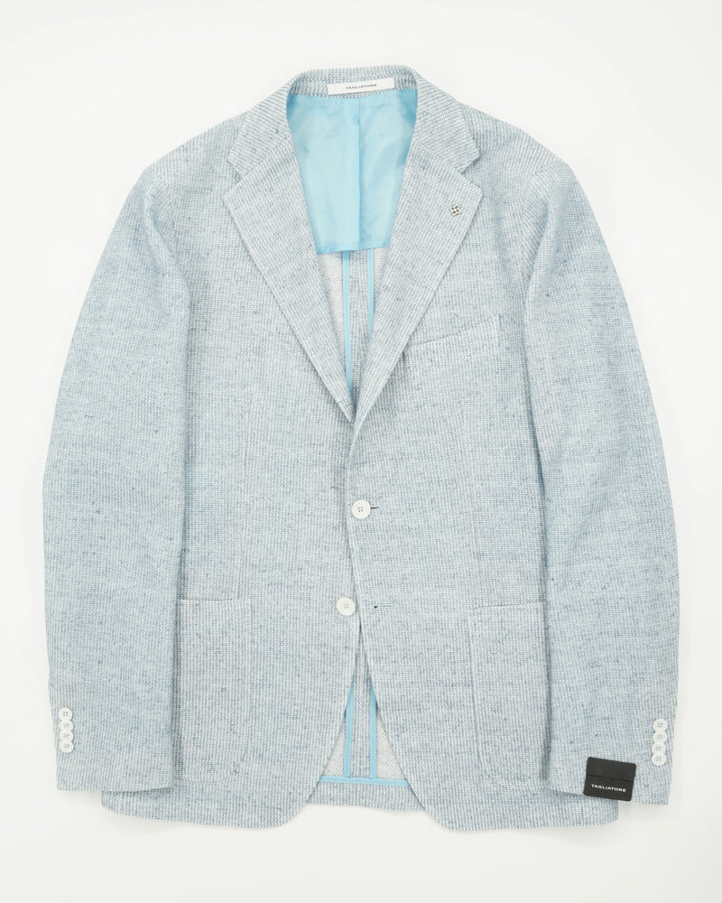 Tagliatore Jacket Knit Cotton Linen Light Blue