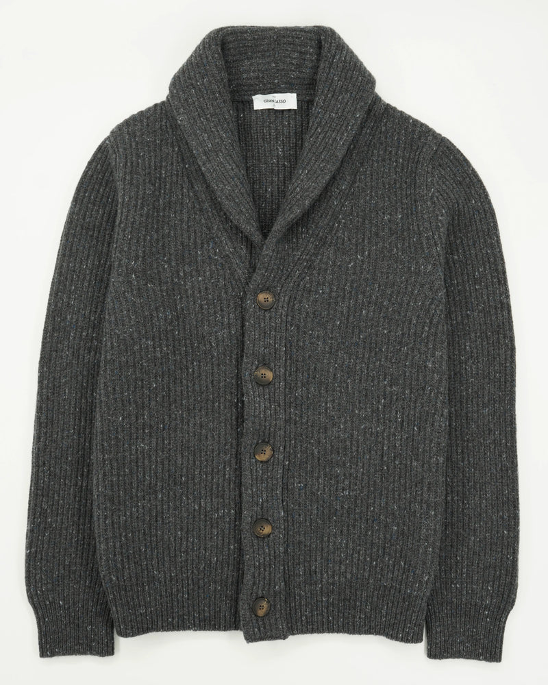 Gran Sasso Shawl Cardigan Wool Cashmere Dark Grey