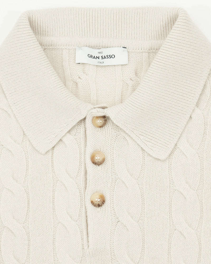Gran Sasso Polo Shirt Cable Wool Cashmere Light Beige