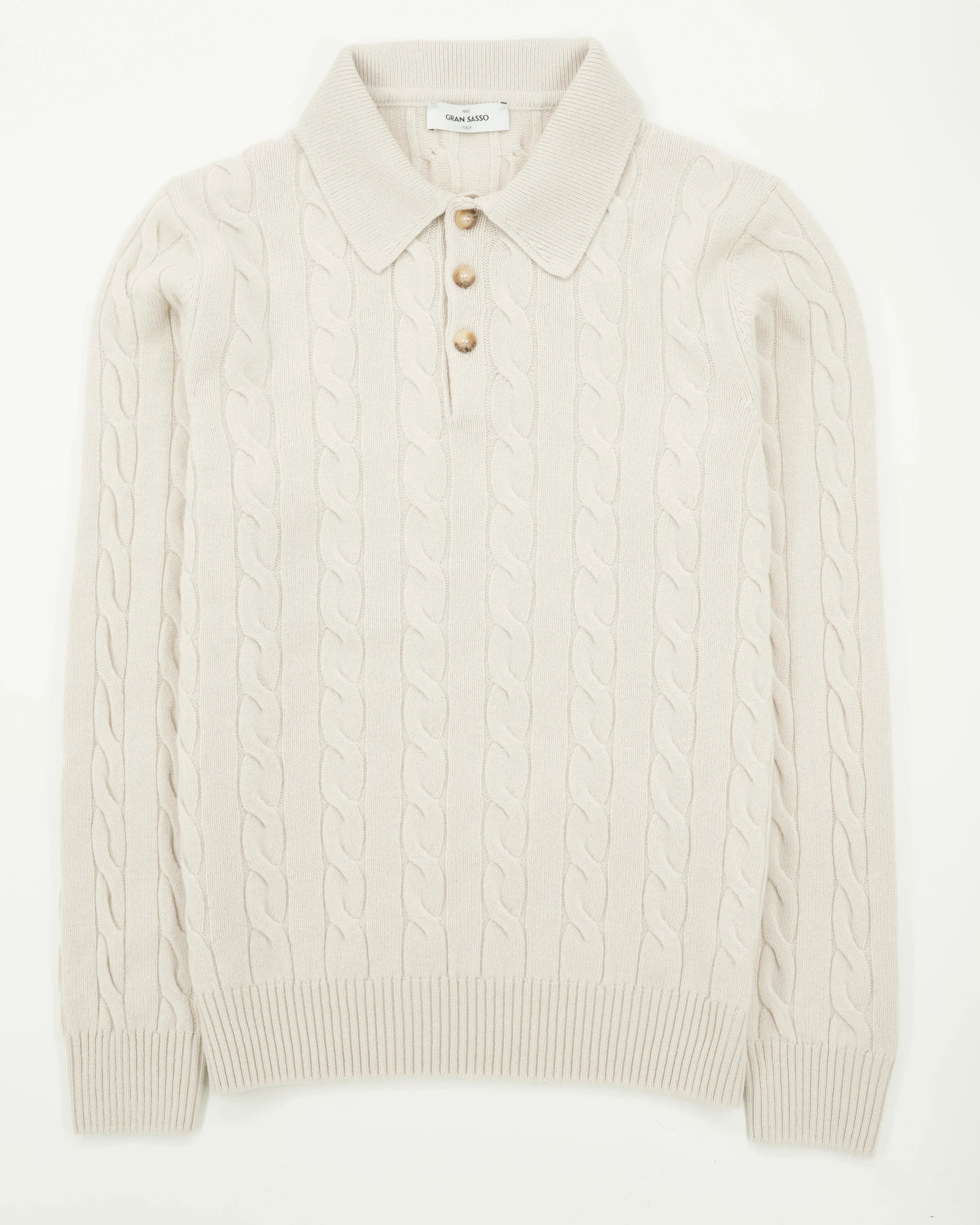 Gran Sasso Polo Shirt Cable Wool Cashmere Light Beige