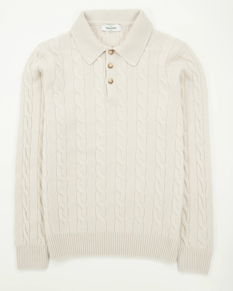 Gran Sasso Polo Shirt Cable Wool Cashmere Light Beige