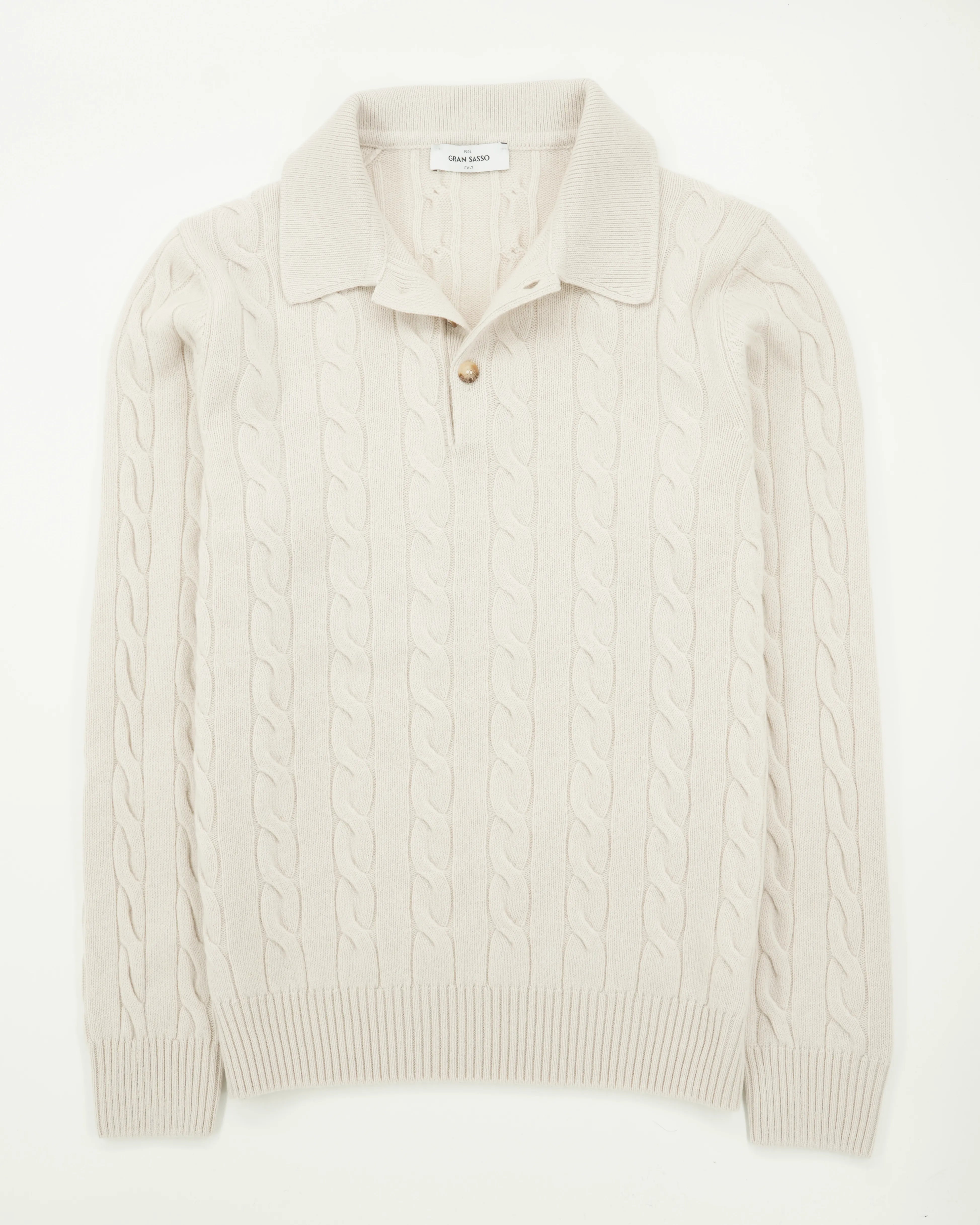 Gran Sasso Polo Shirt Cable Wool Cashmere Light Beige