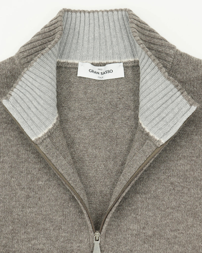 Gran Sasso Half Zip Wool Cashmere Taupe