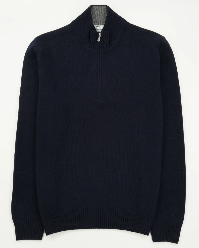 Gran Sasso Half Zip Wool Cashmere Navy