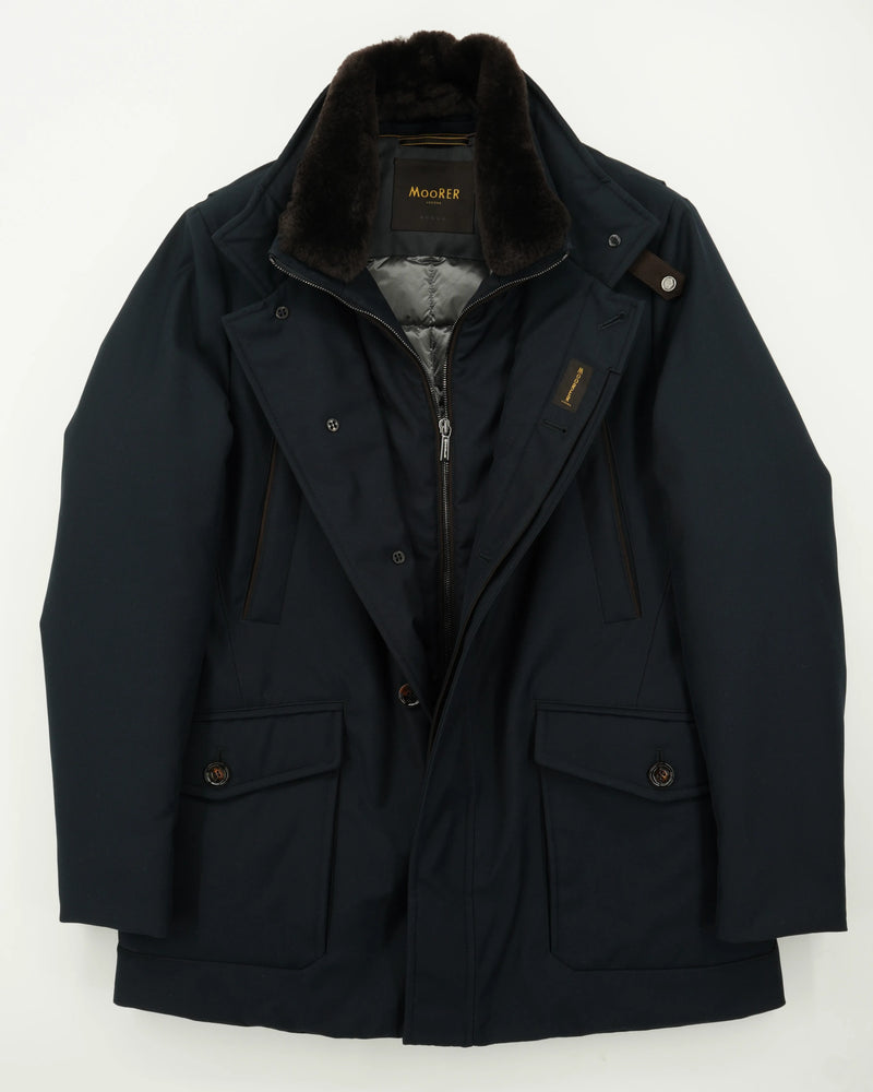 Moorer Coat Drive-Pum Fur Collar Navy