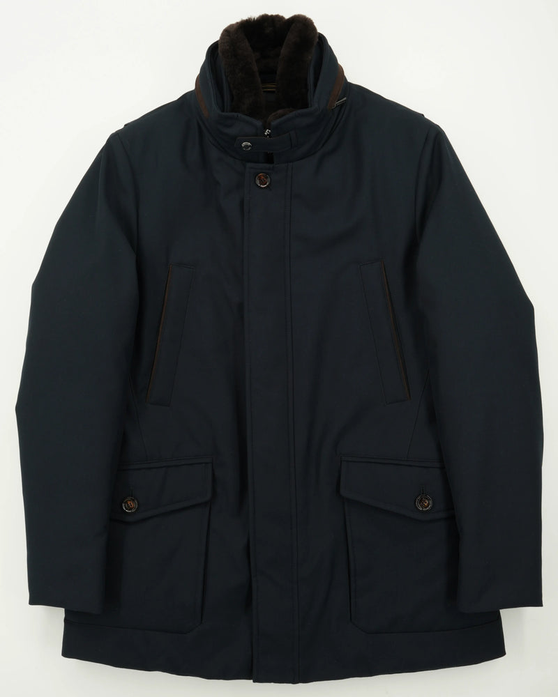 Moorer Coat Drive-Pum Fur Collar Navy