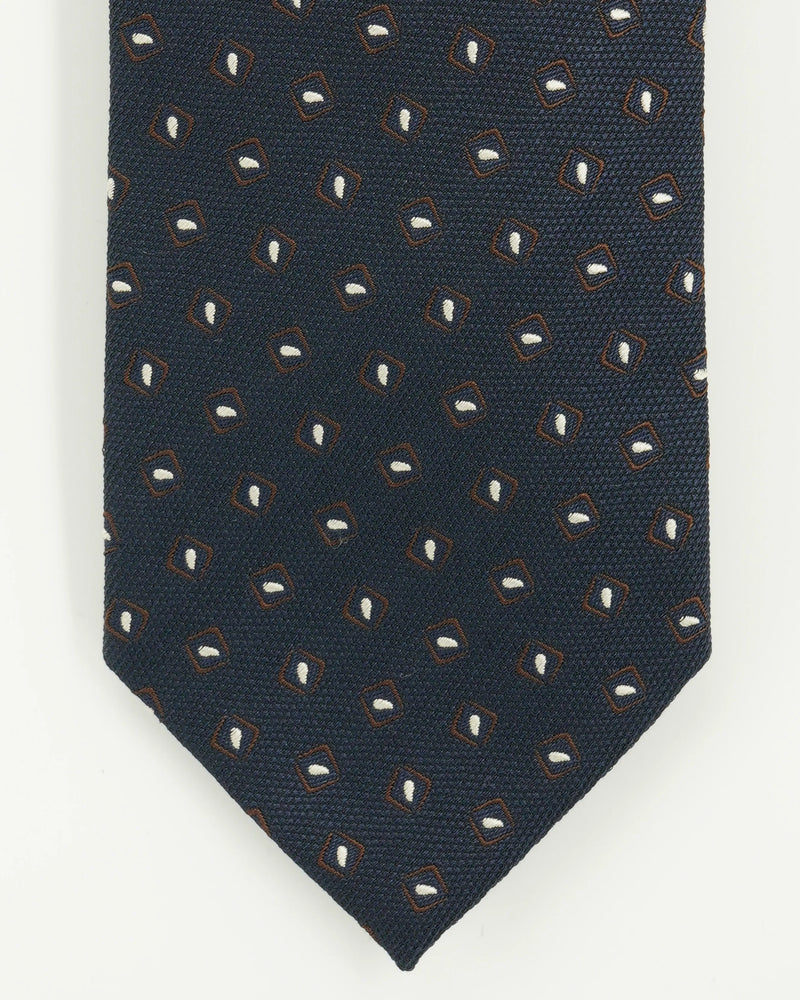 Altea Tie 8cm Silk Cotton Textured Patterned Navy