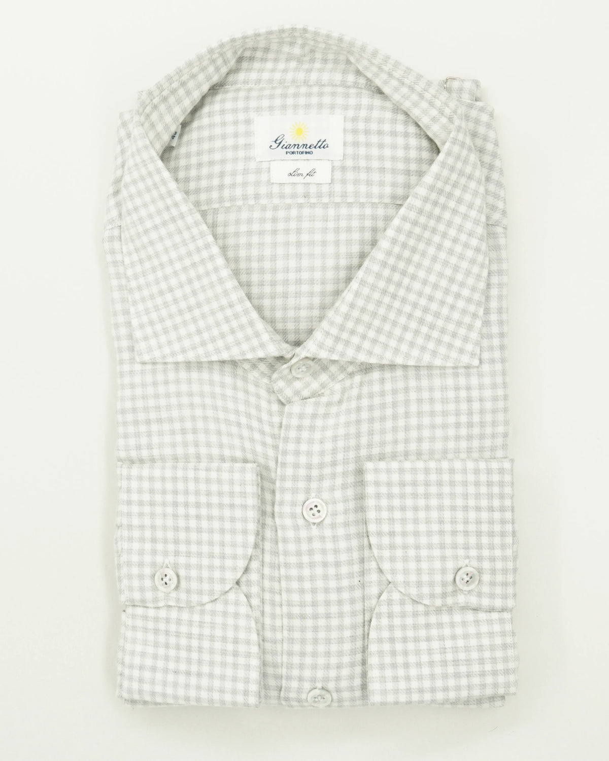 Giannetto Shirt Cotton Cashmere Check Light Grey