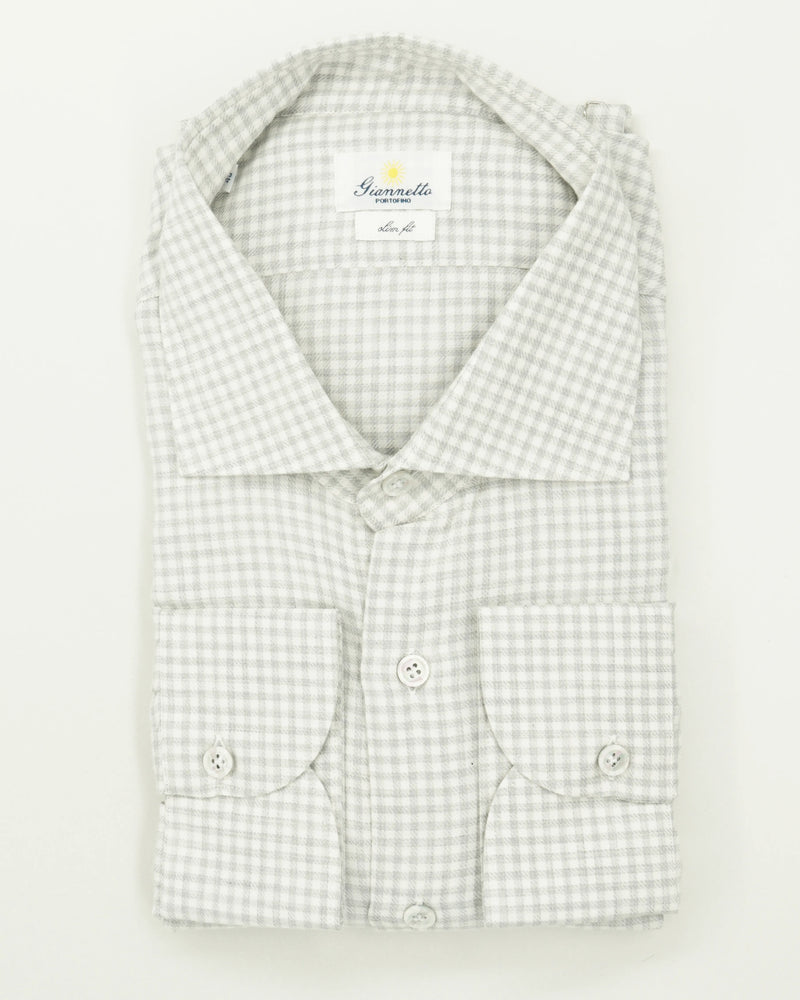 Giannetto Shirt Cotton Cashmere Check Light Grey