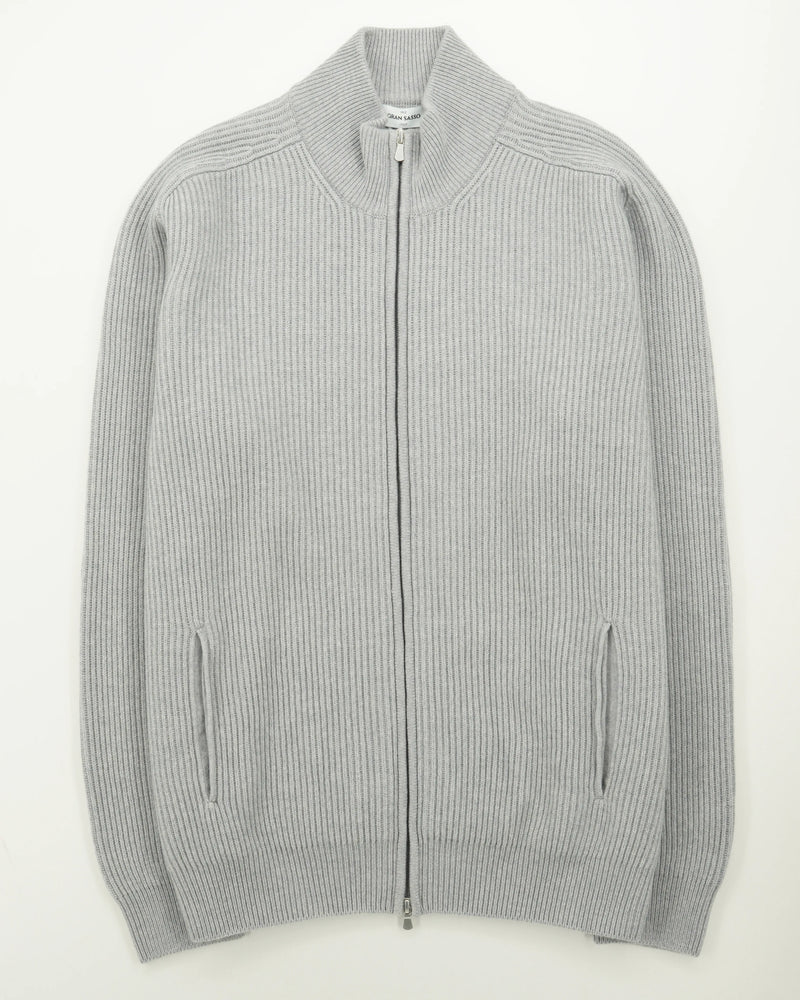 Gran Sasso Full Zip Wool Cashmere Rib Medium Grey