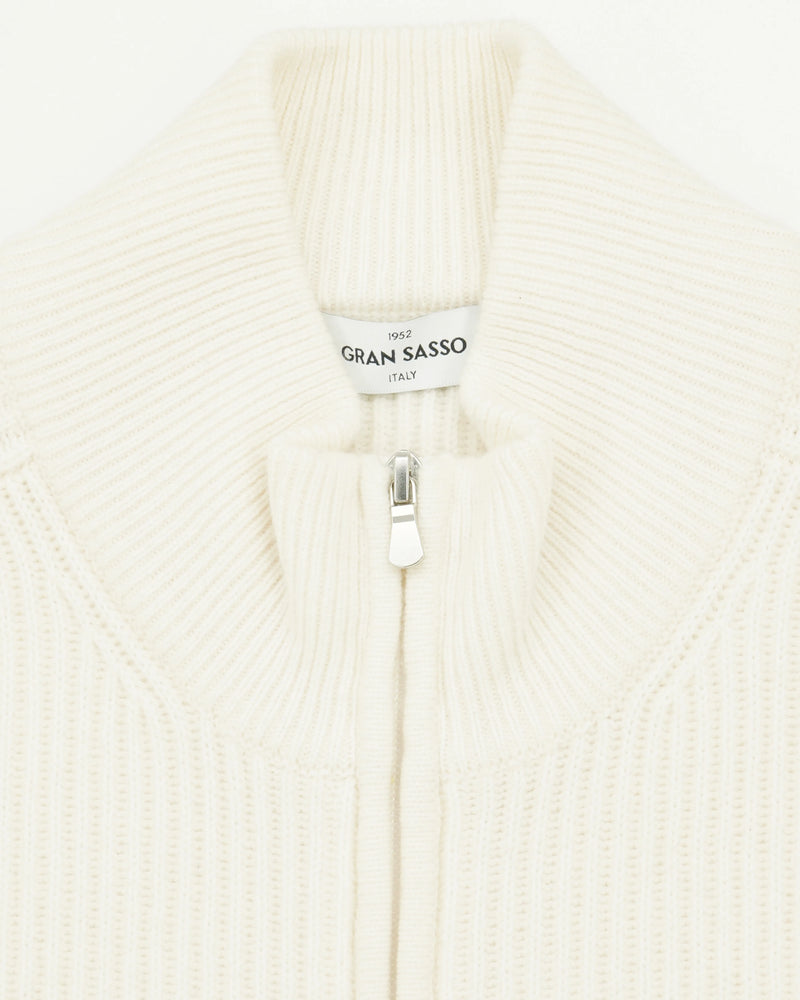 Gran Sasso Full Zip Wool Cashmere Rib Cream