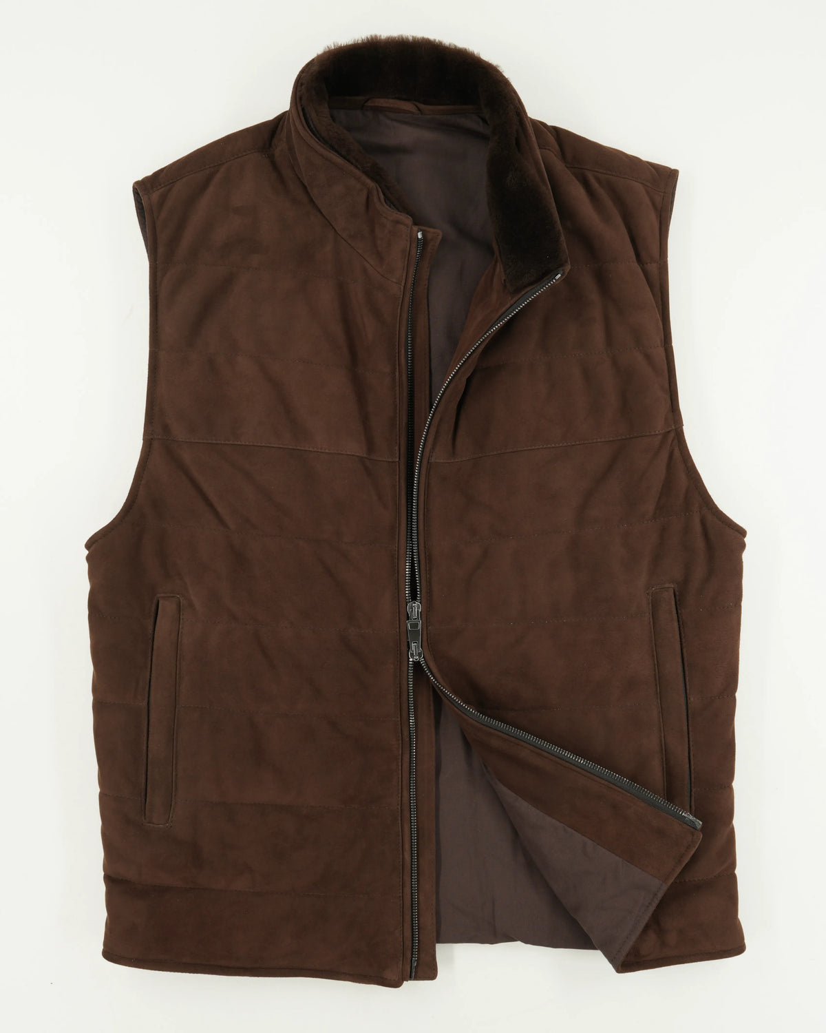 Ranwald Vest Suede Shearling Collar Brown