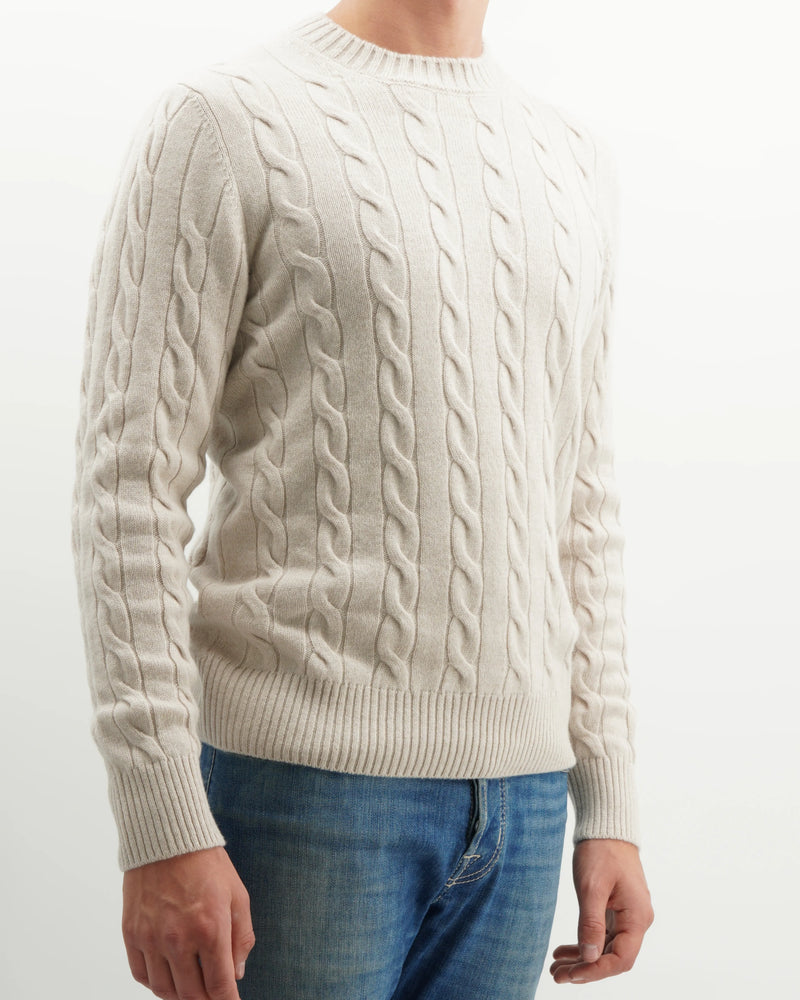 Gran Sasso Crewneck Cable Pure Cashmere Light Beige