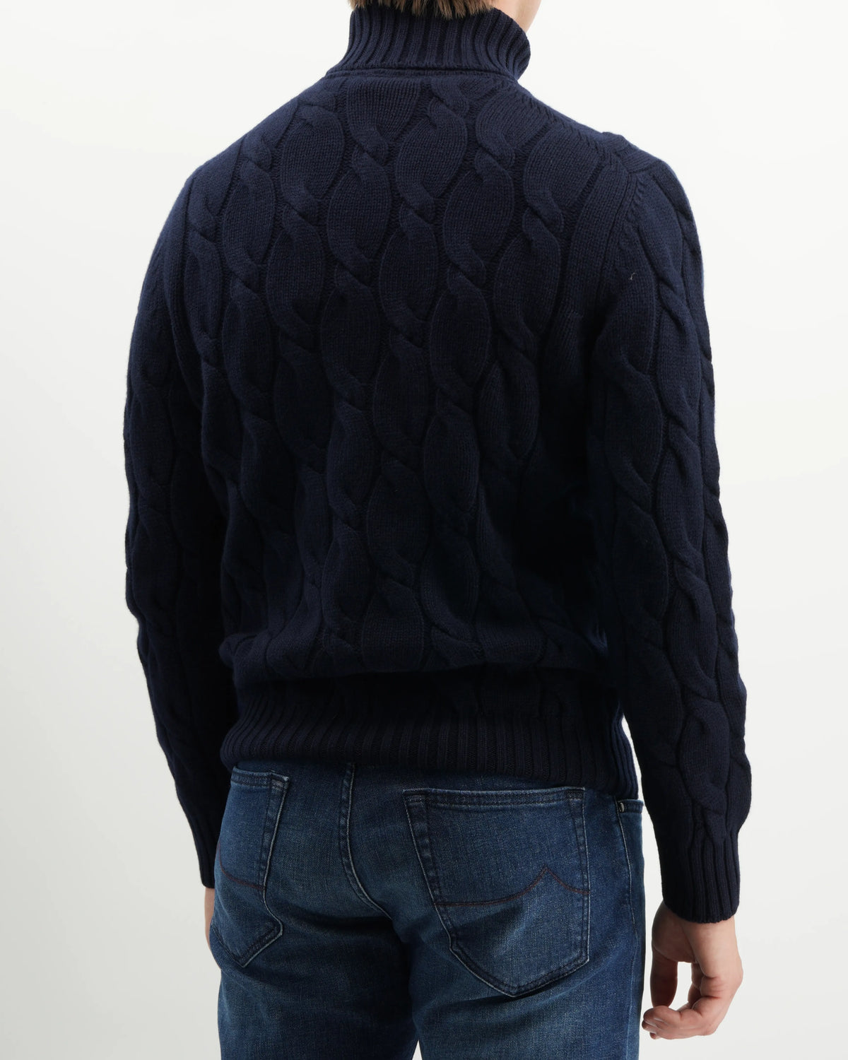 Gran Sasso Turtleneck Cable Wool Cashmere Navy