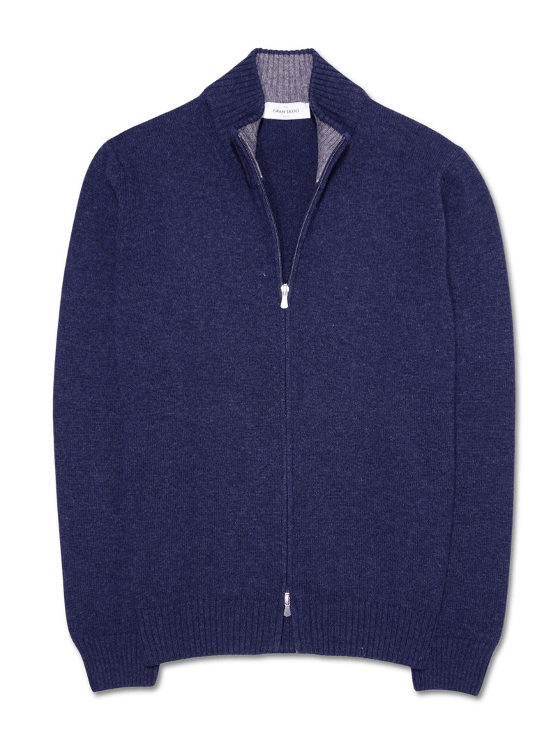 Gran Sasso Full Zip Wool Cashmere Blue