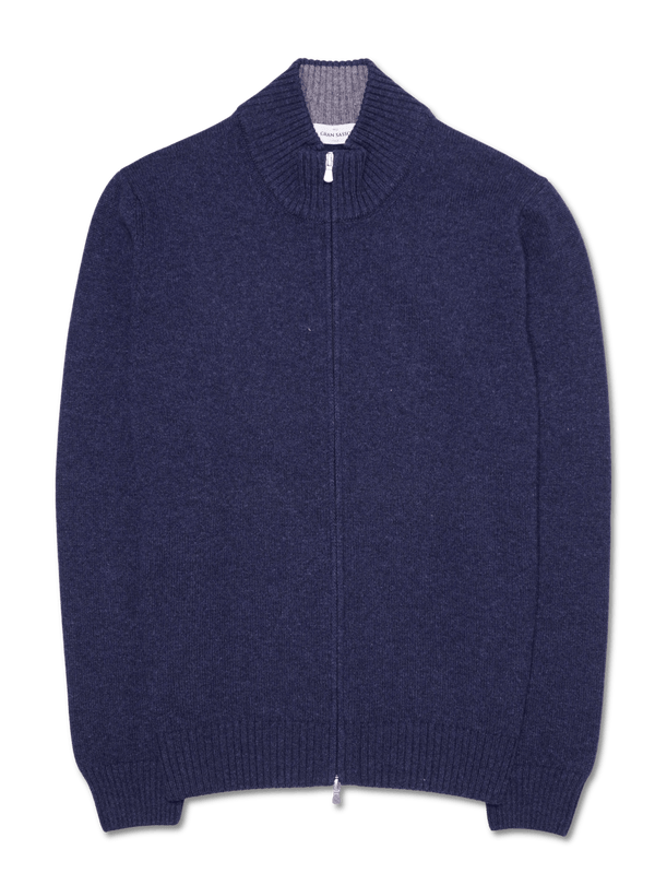 Gran Sasso Full Zip Wool Cashmere Blue