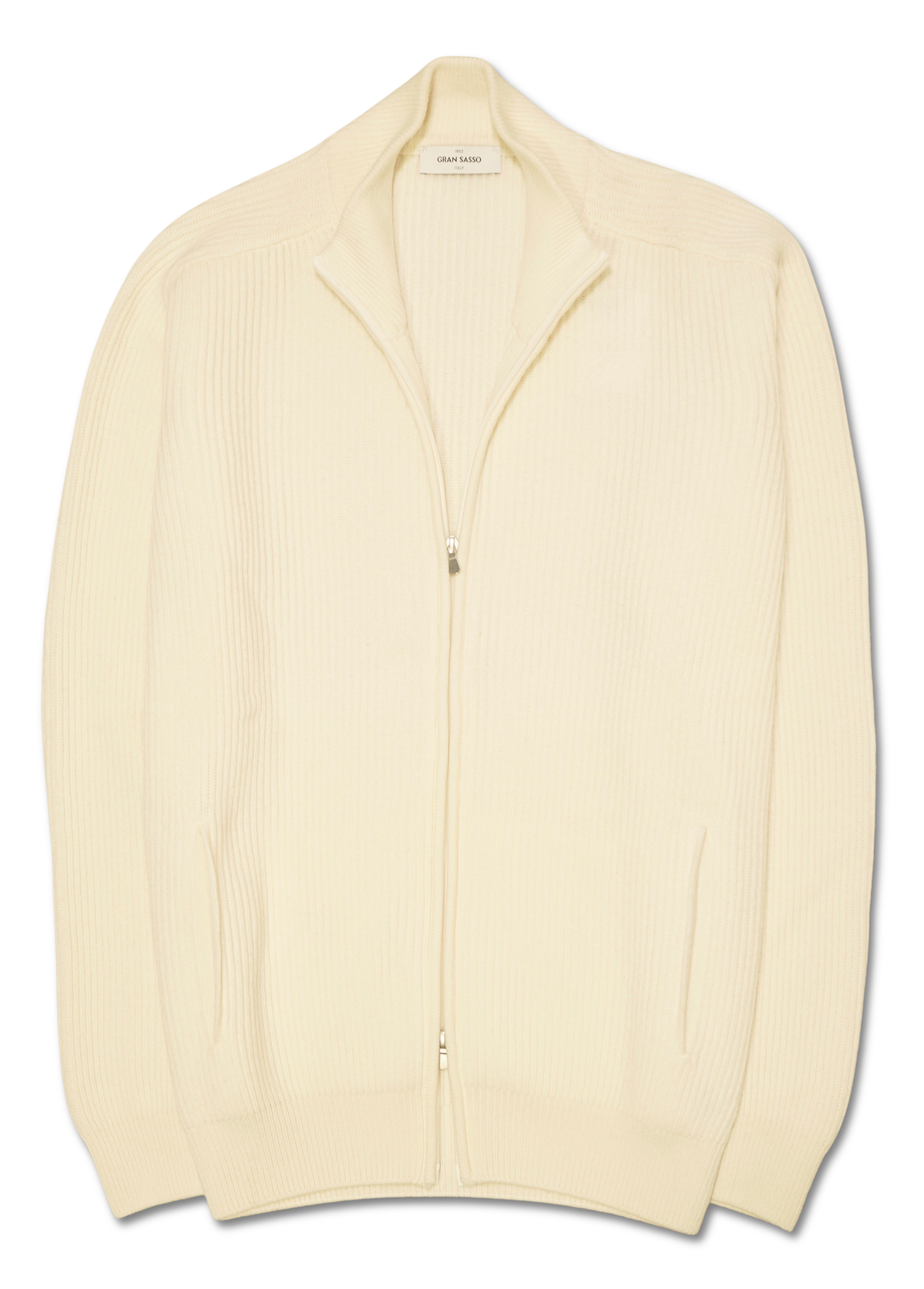 Gran Sasso Wool Cashmere Rib Full Zip Ecru
